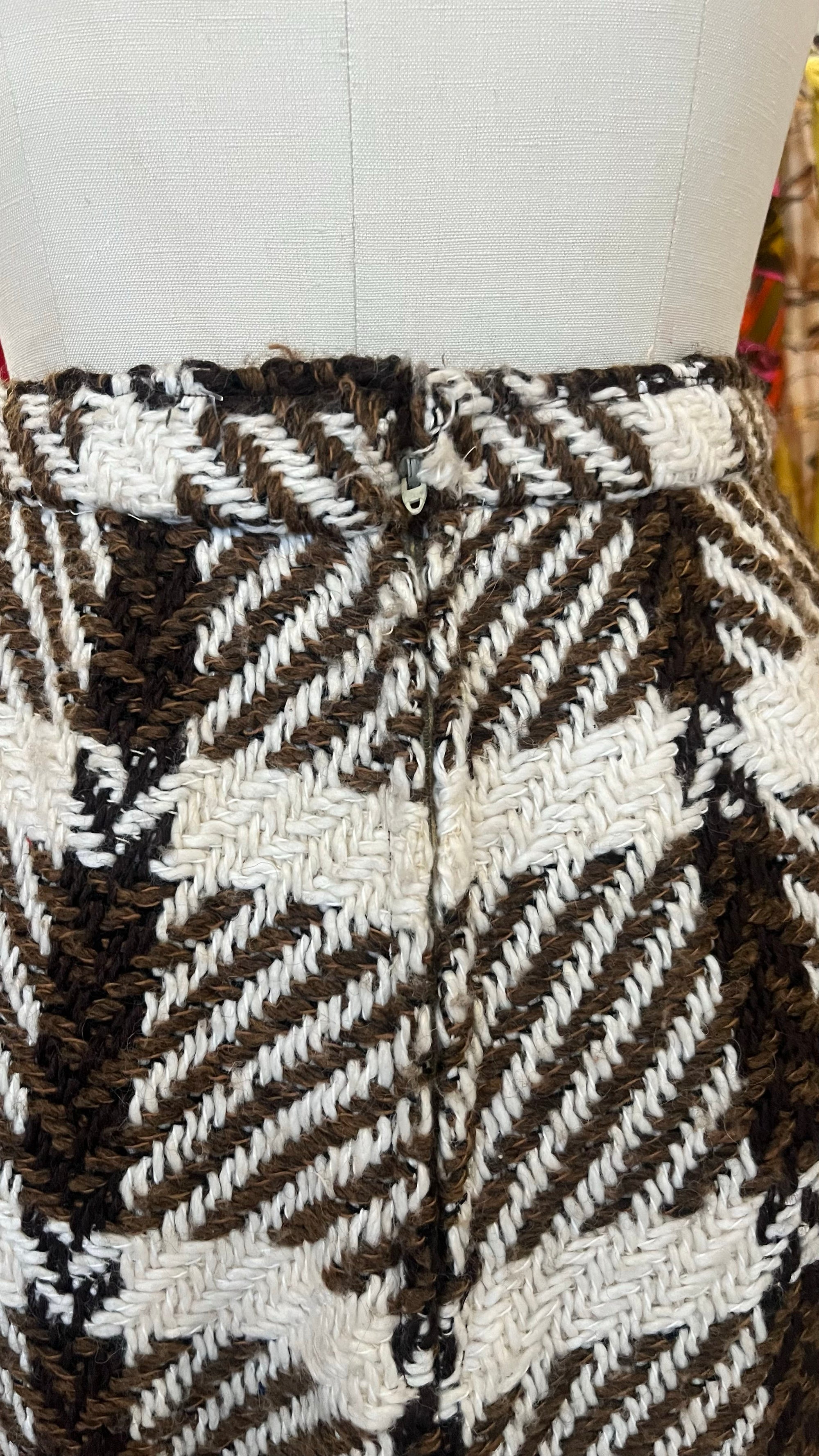 Brown and Cream Wool Fringe Maxi Skirt
