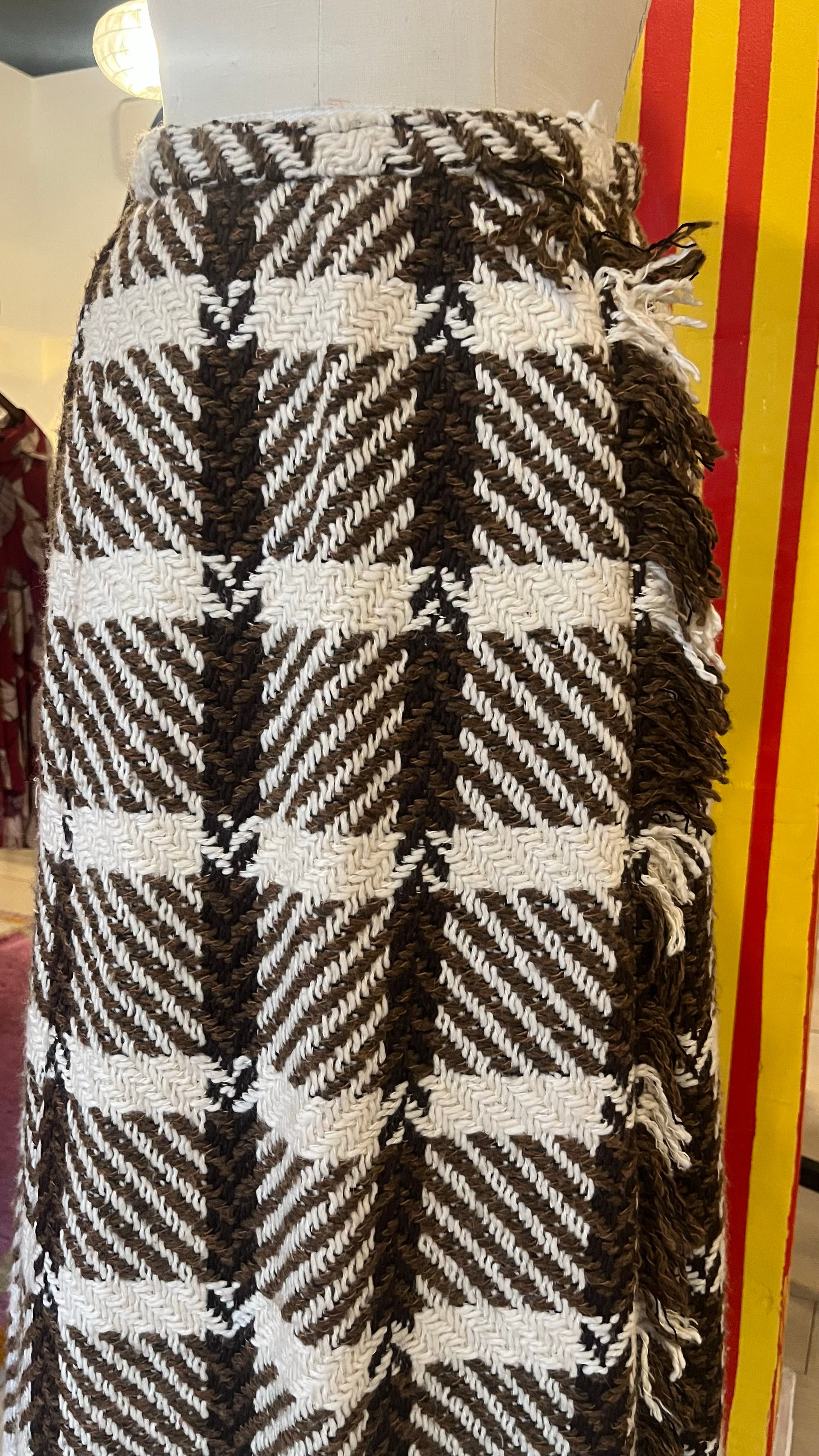 Brown and Cream Wool Fringe Maxi Skirt