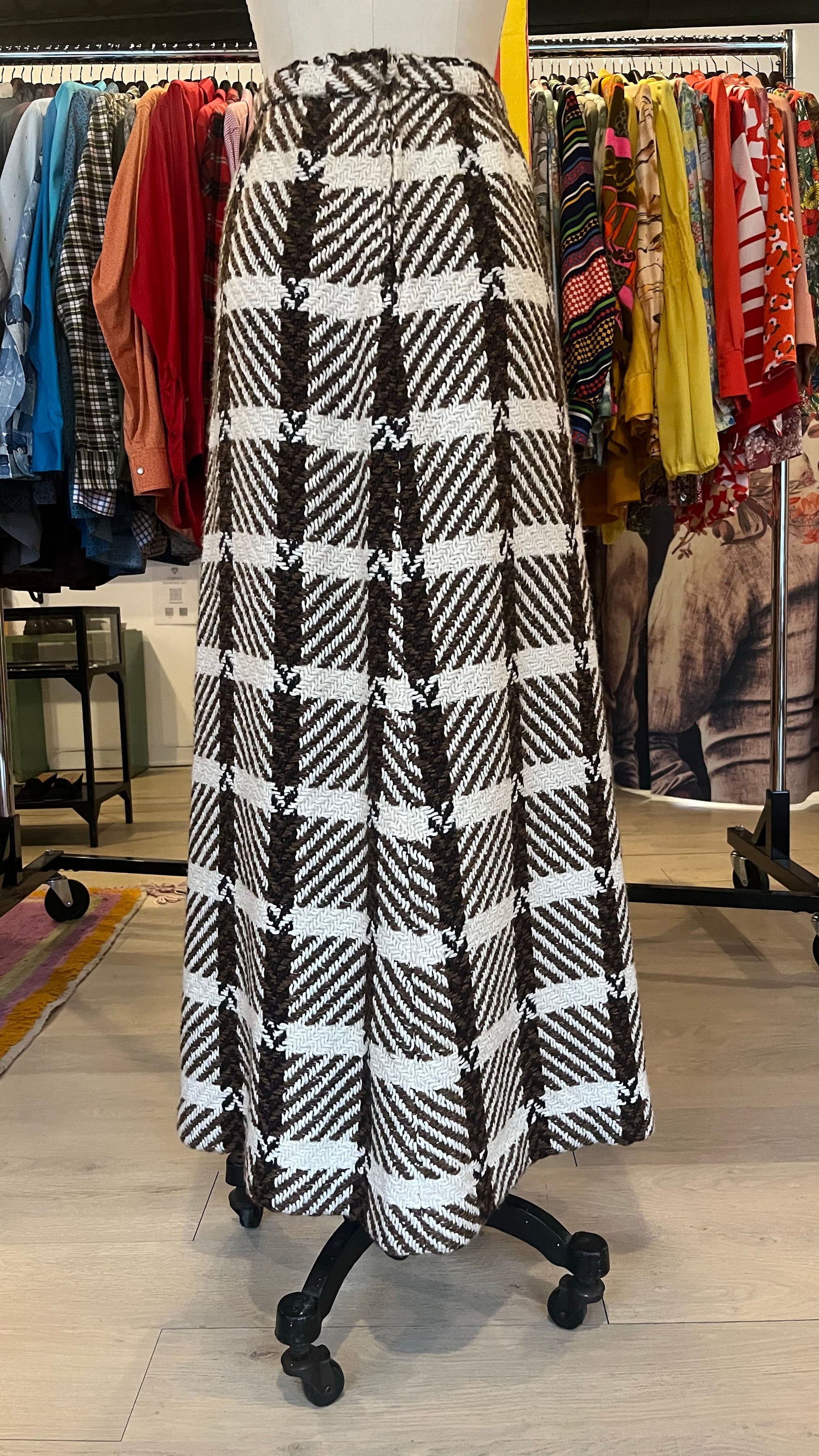 Brown and Cream Wool Fringe Maxi Skirt