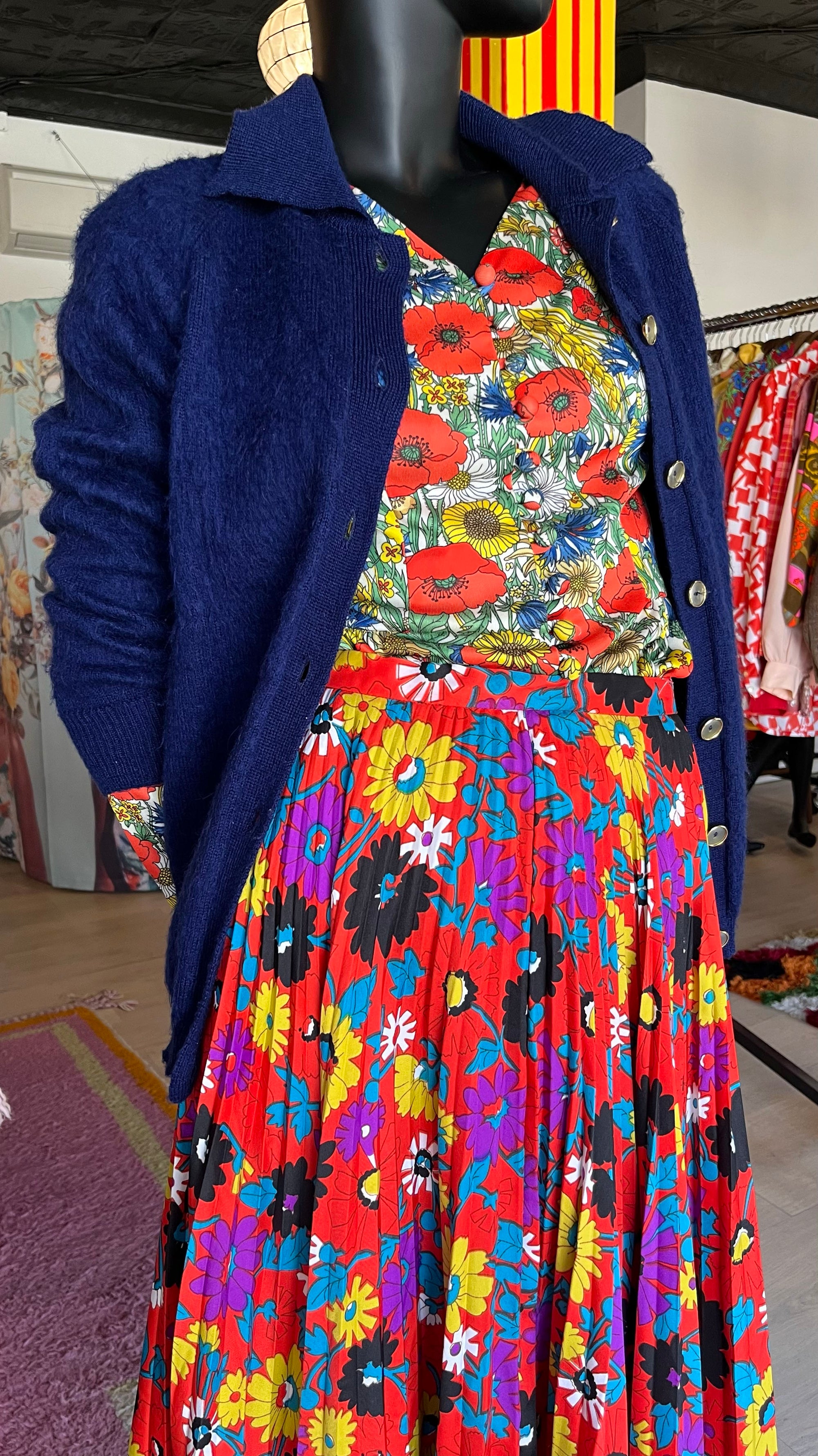 70s Floral Accordion Maxi Skirt