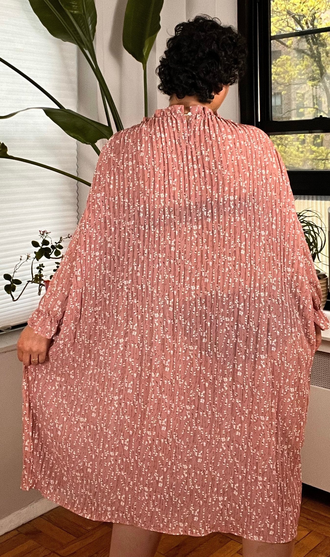 Pink Floral Pleated Dress
