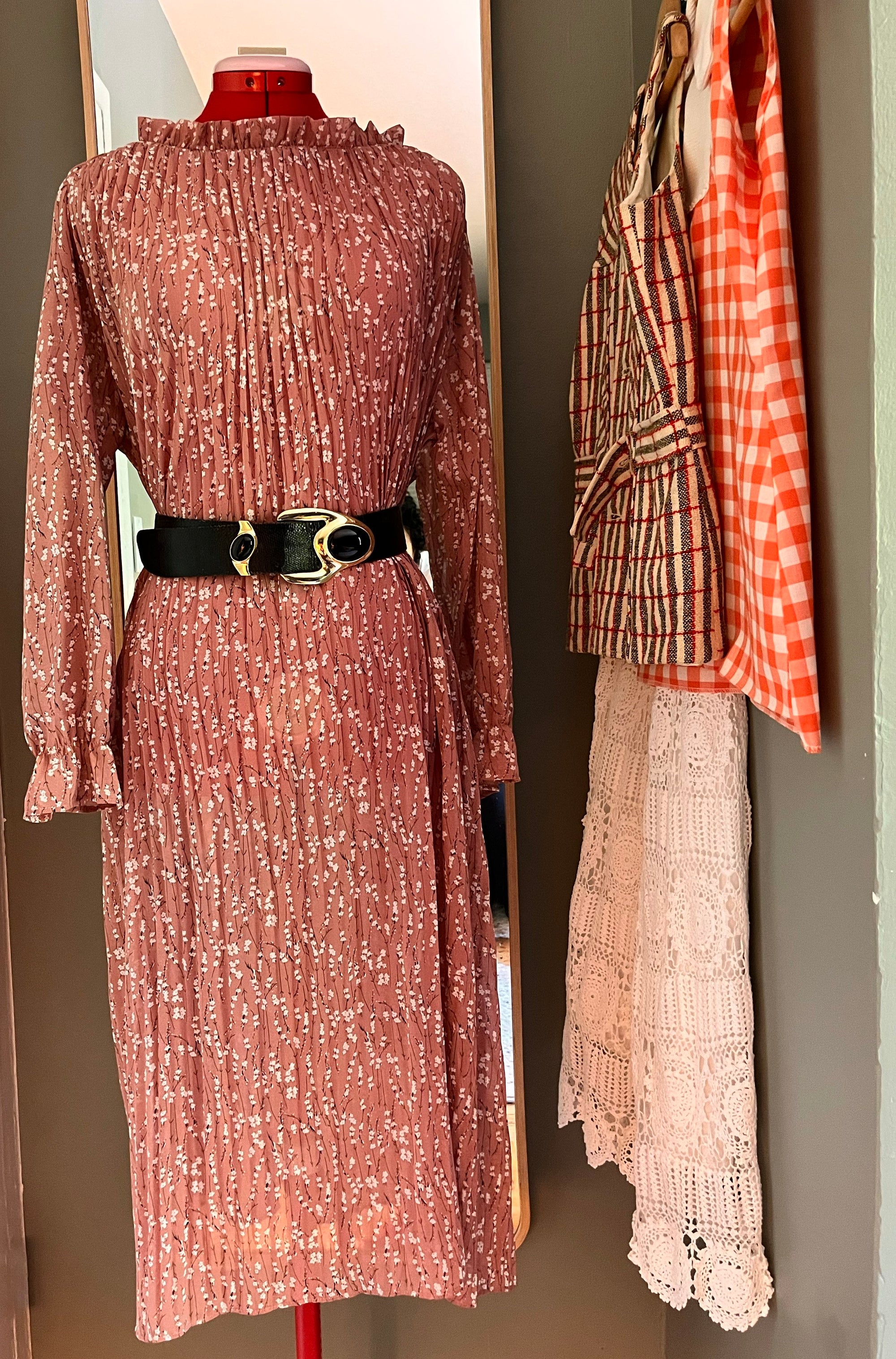 Pink Floral Pleated Dress