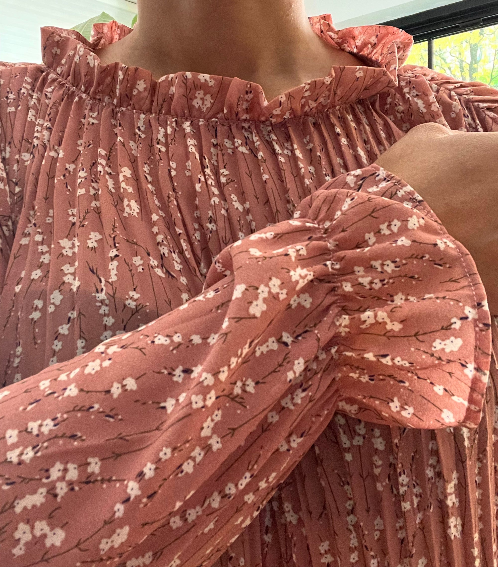 Pink Floral Pleated Dress