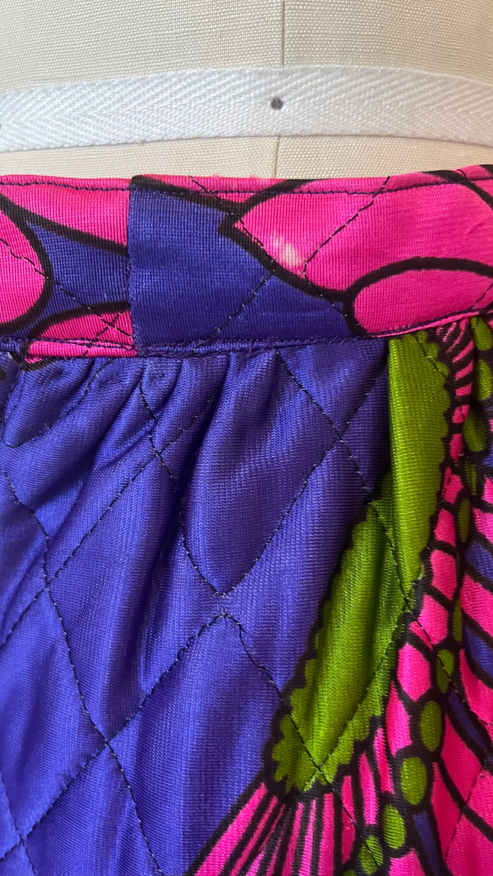 60s Pink/Purple Bold Floral Pyschedelic Quilted Maxi Skirt