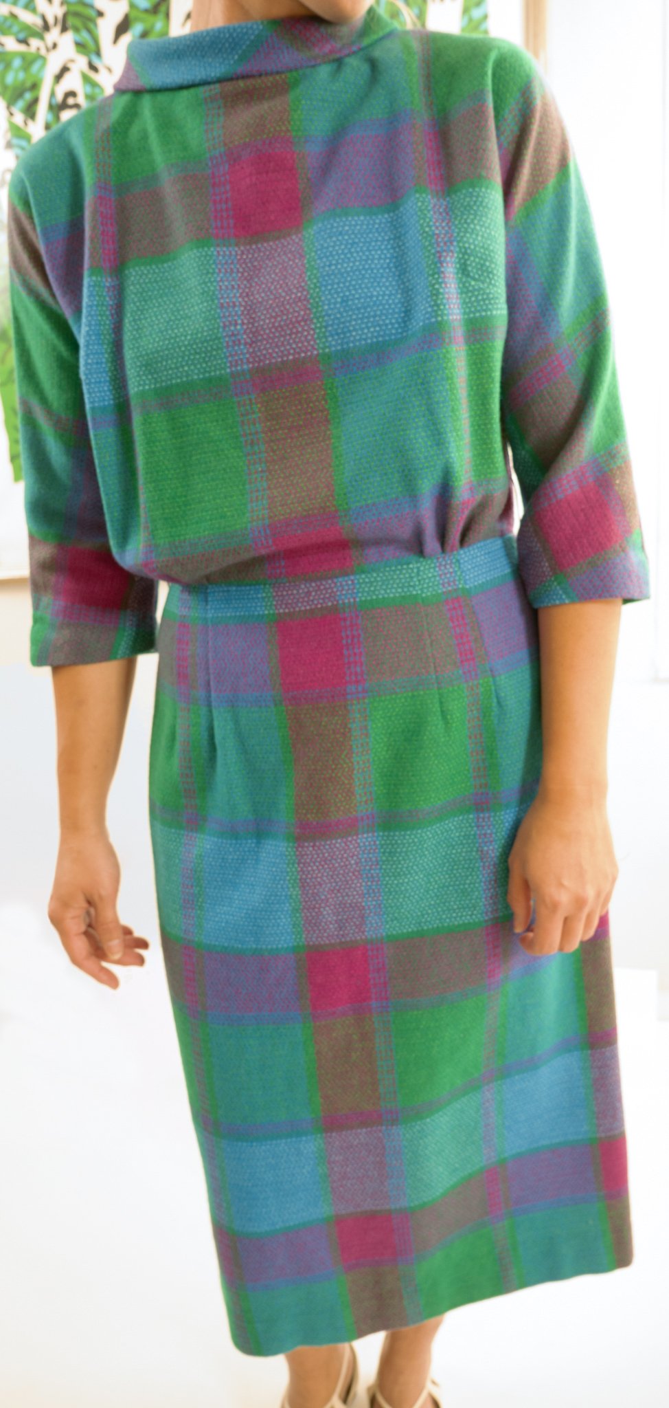 60s Plaid Collar Dress