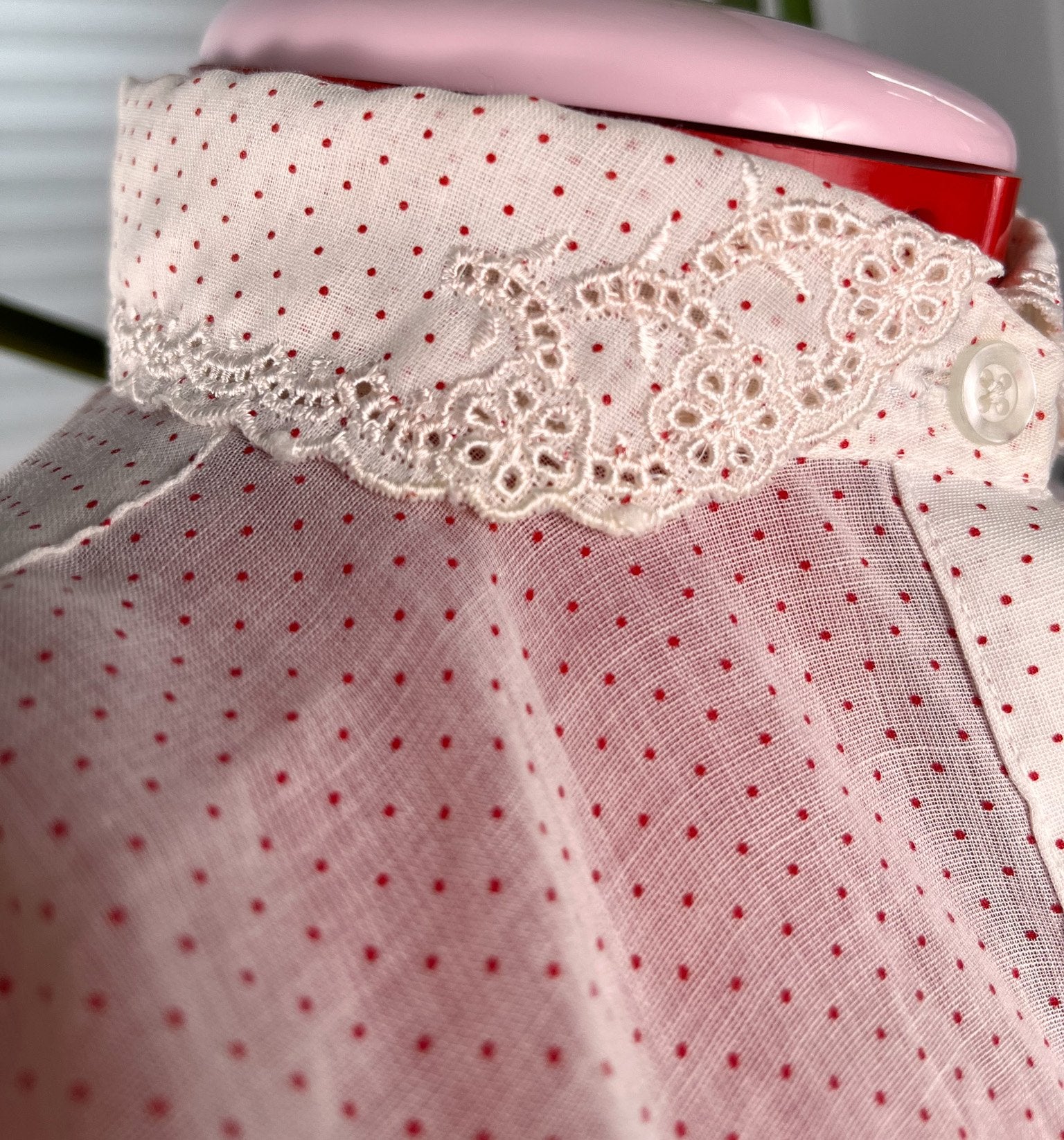 50s White and Red Polka dot Blouse