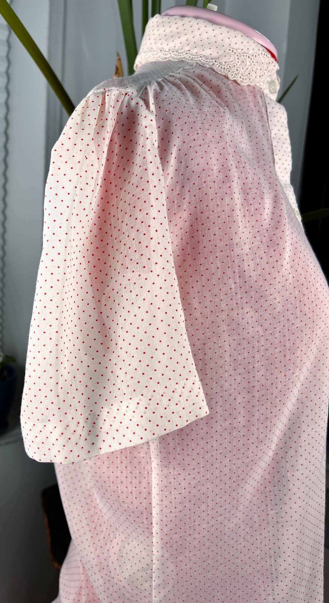 50s White and Red Polka dot Blouse