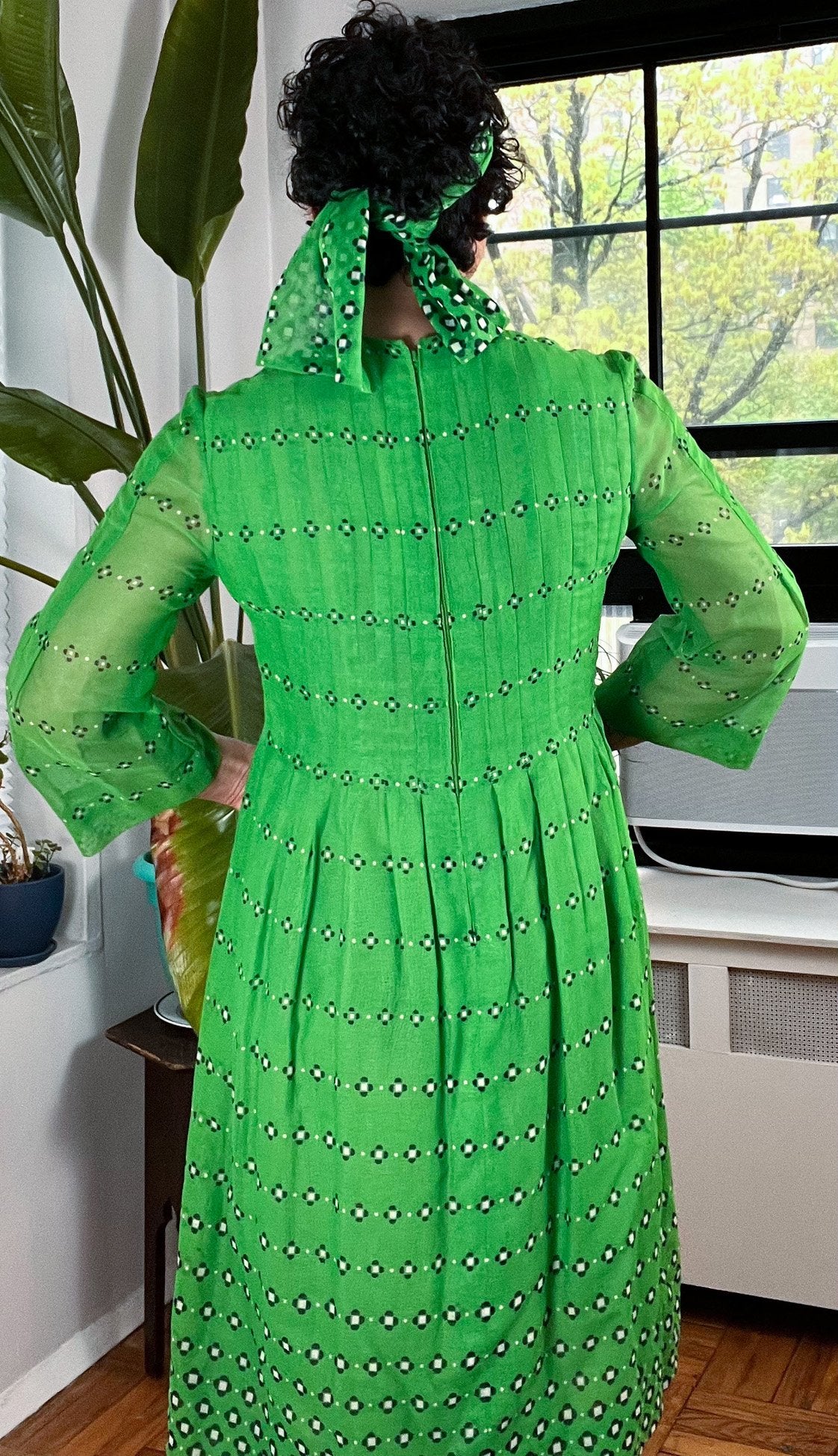 60s Green Dress See Through Sleeves