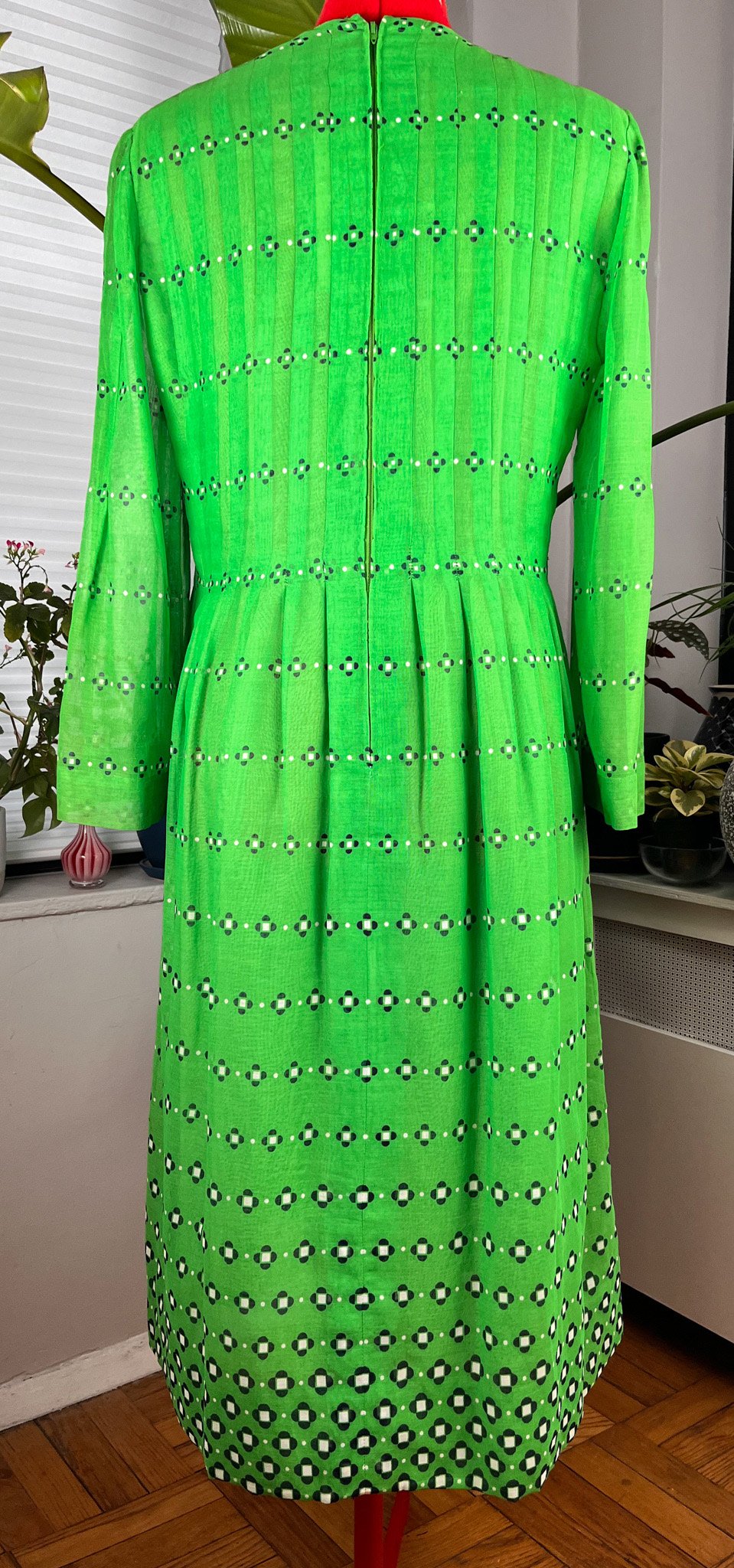 60s Green Dress See Through Sleeves