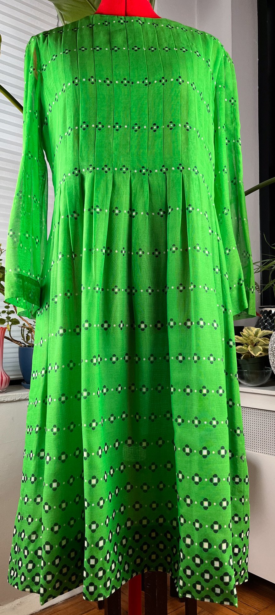 60s Green Dress See Through Sleeves