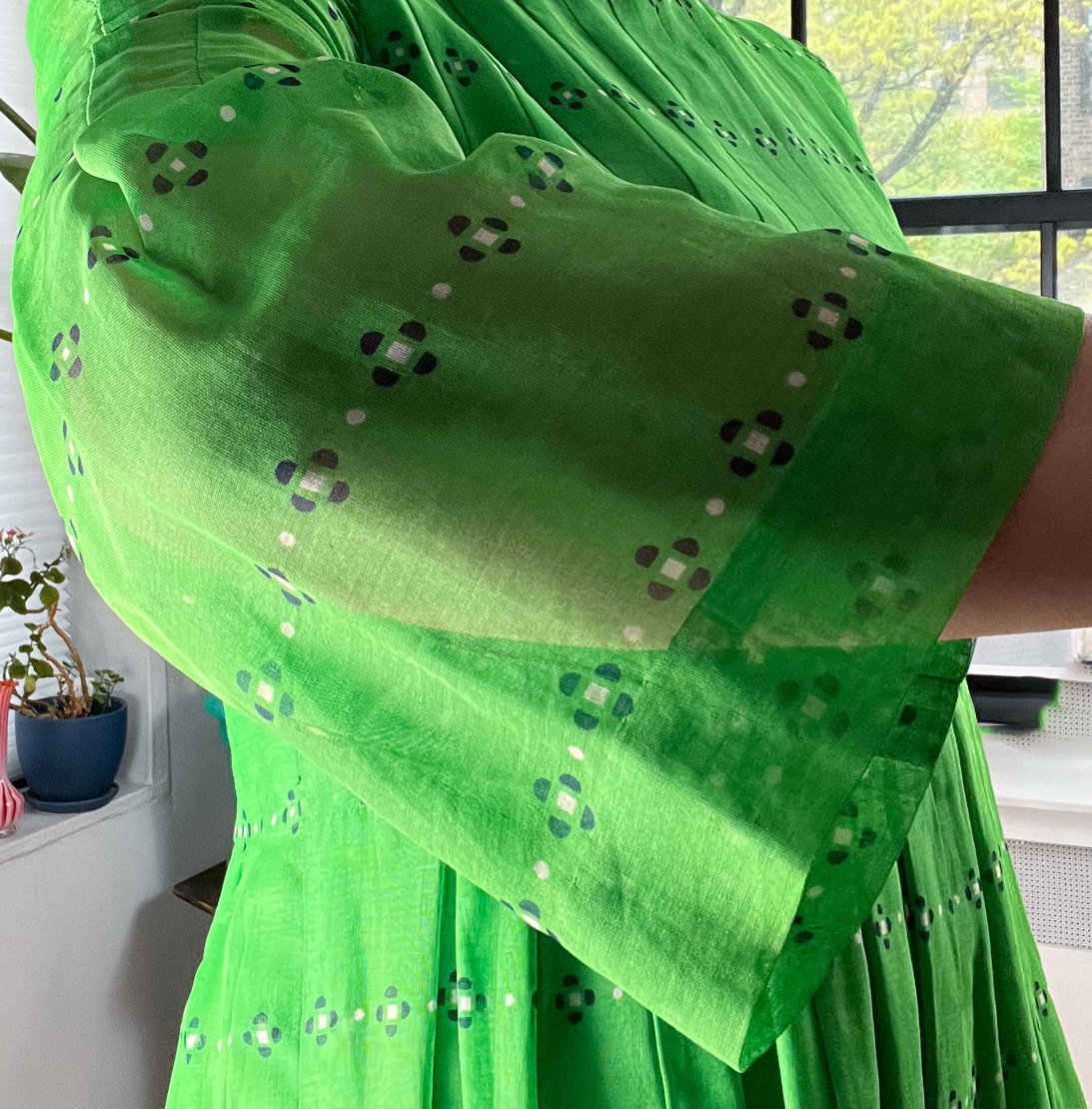 60s Green Dress See Through Sleeves