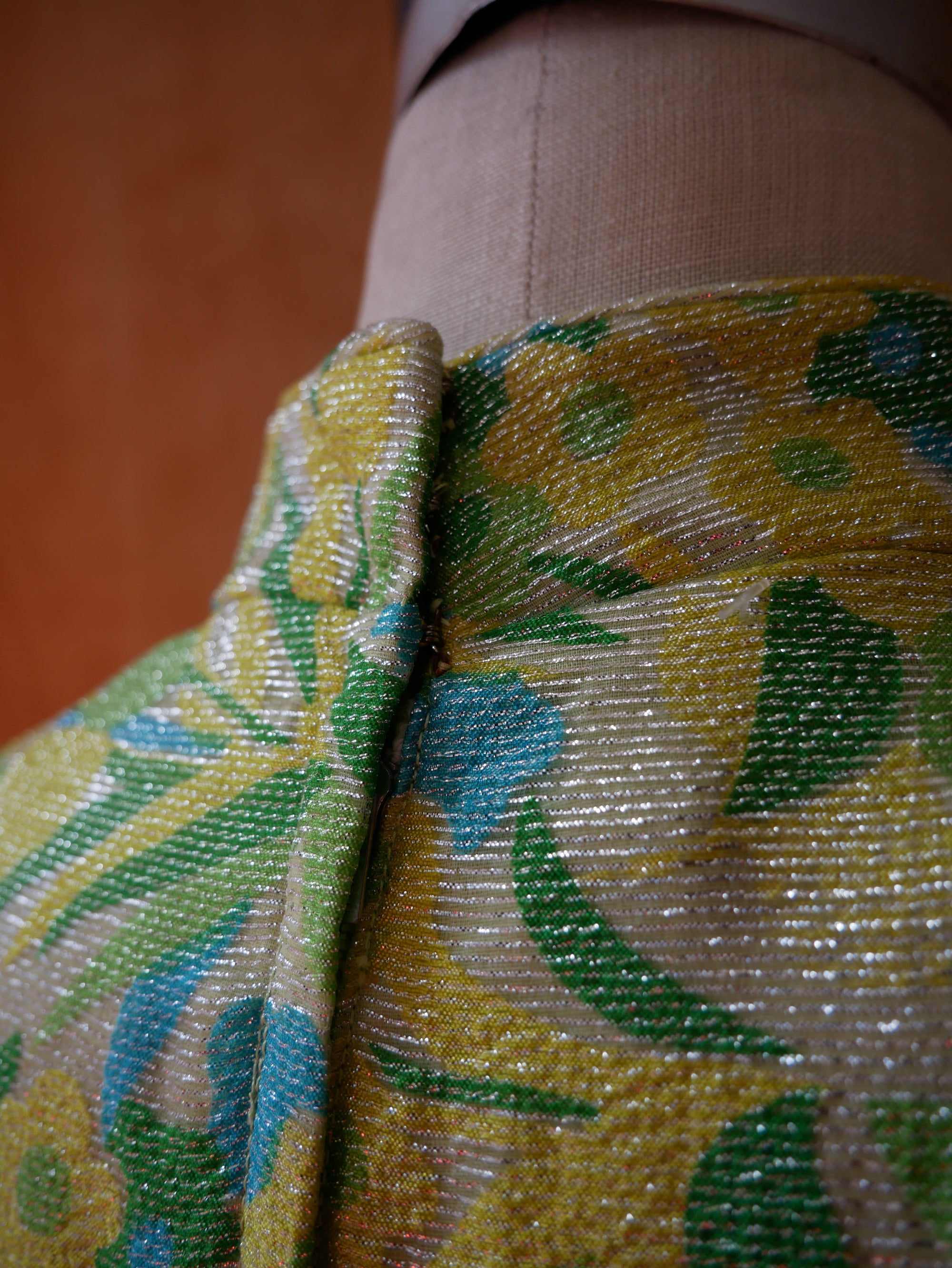 60s Lime Green Lurex Maxi Dress