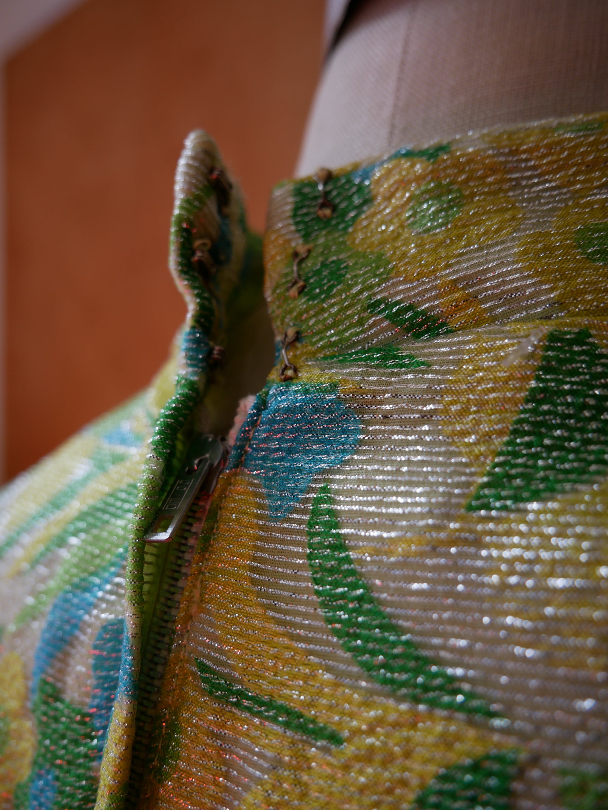 60s Lime Green Lurex Maxi Dress