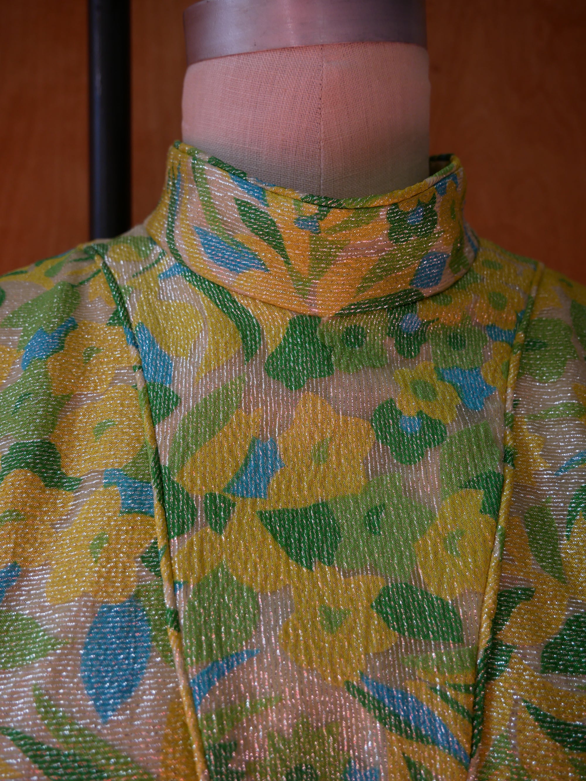 60s Lime Green Lurex Maxi Dress