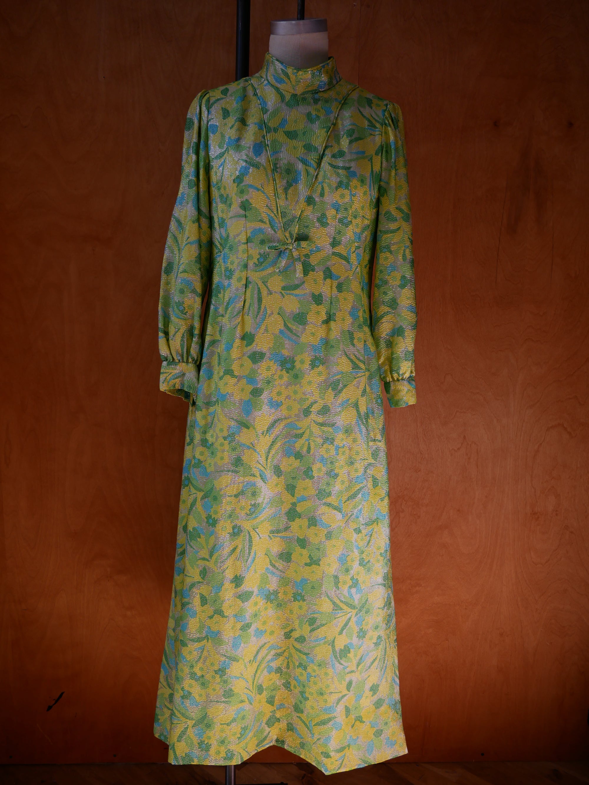 60s Lime Green Lurex Maxi Dress