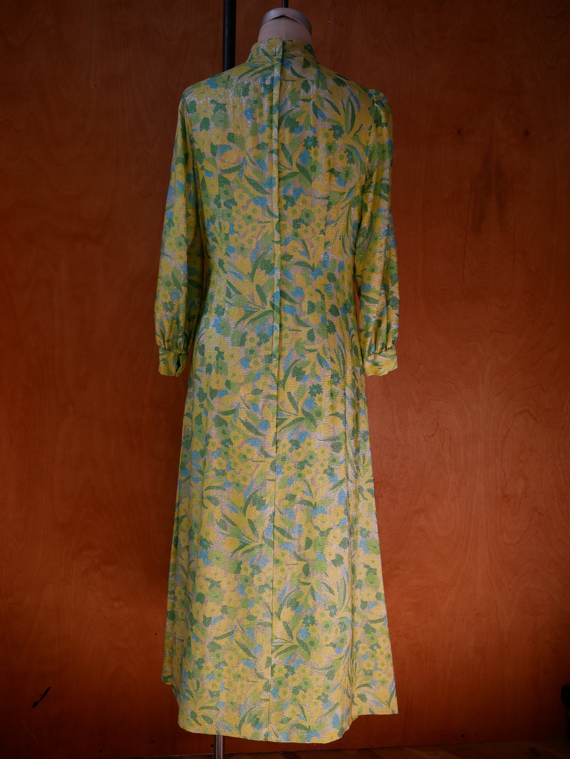 60s Lime Green Lurex Maxi Dress