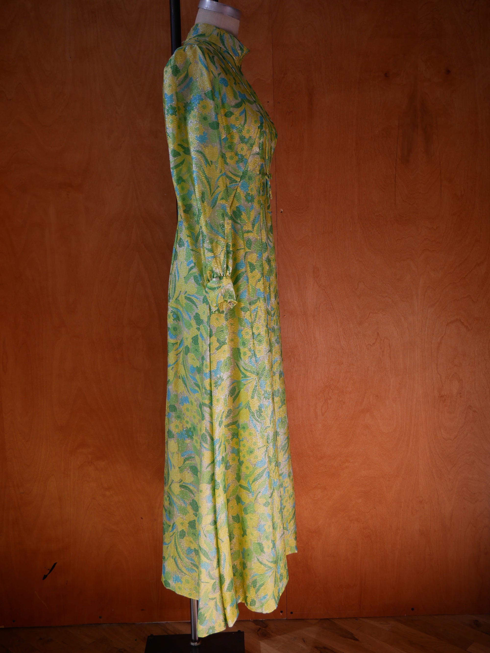 60s Lime Green Lurex Maxi Dress