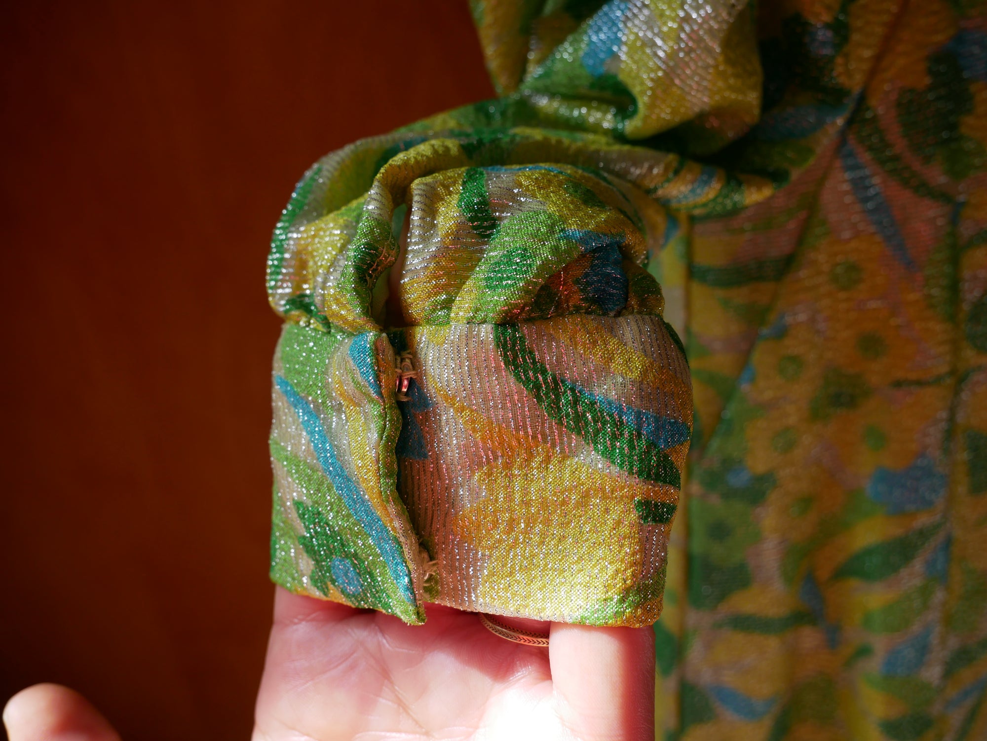 60s Lime Green Lurex Maxi Dress