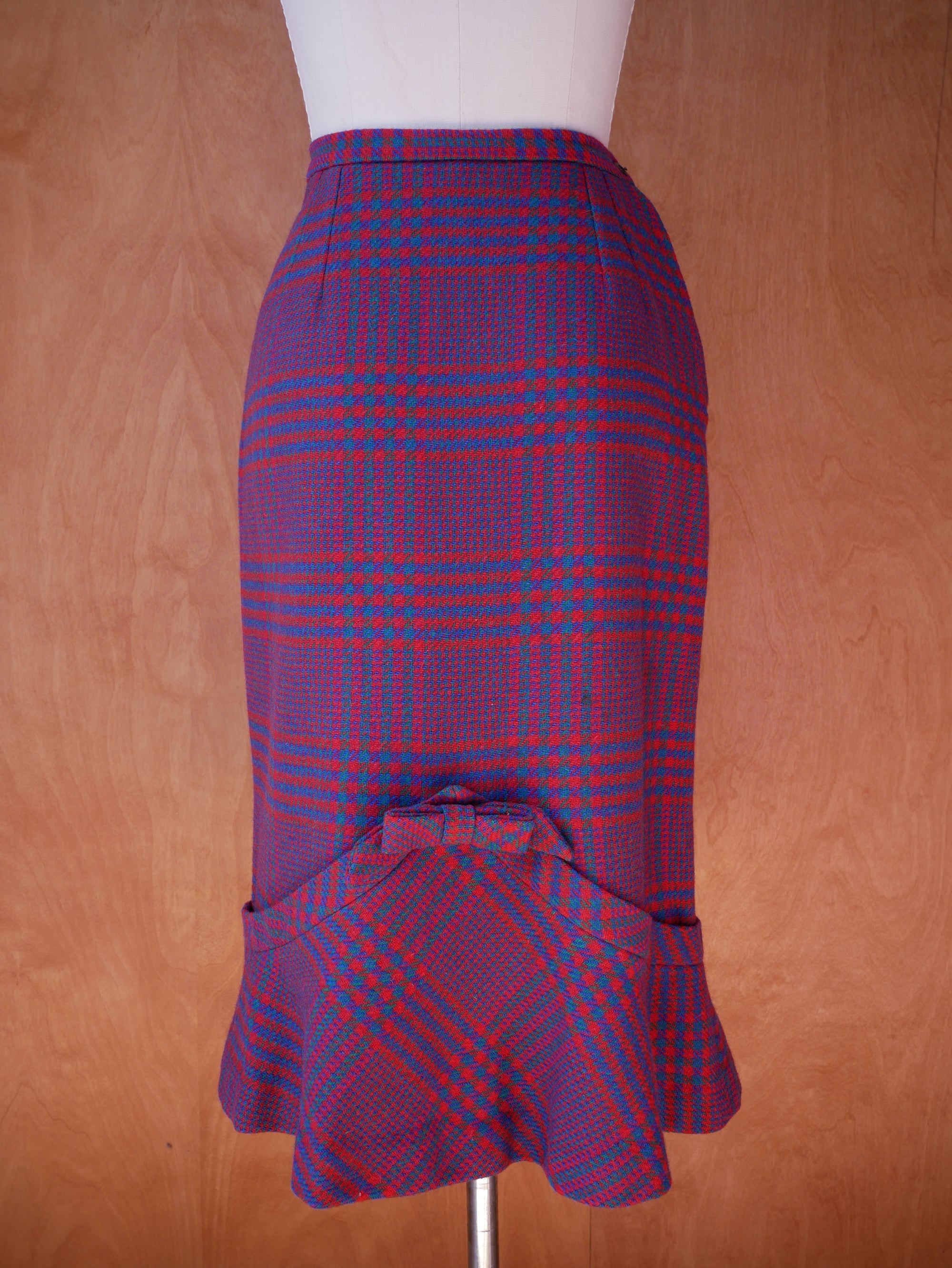 60s Wool Trumpet Skirt with Bow