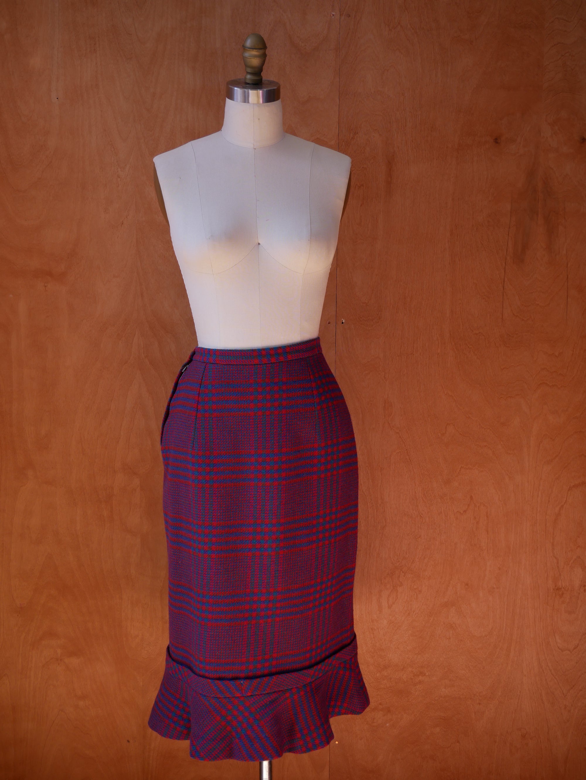 60s Wool Trumpet Skirt with Bow