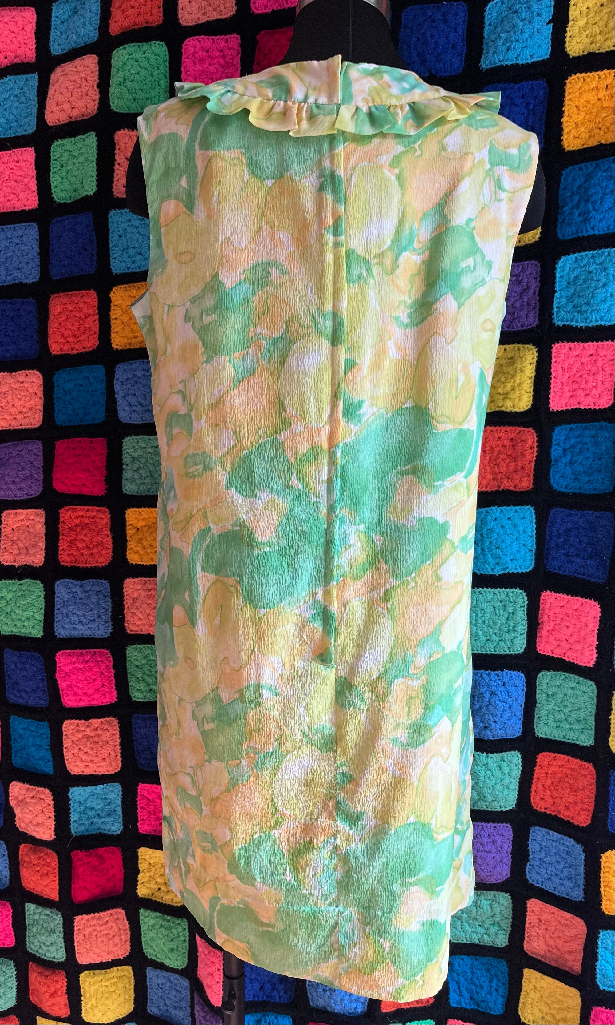 60s Green / Yellow Floral Sleeveless Shift Dress