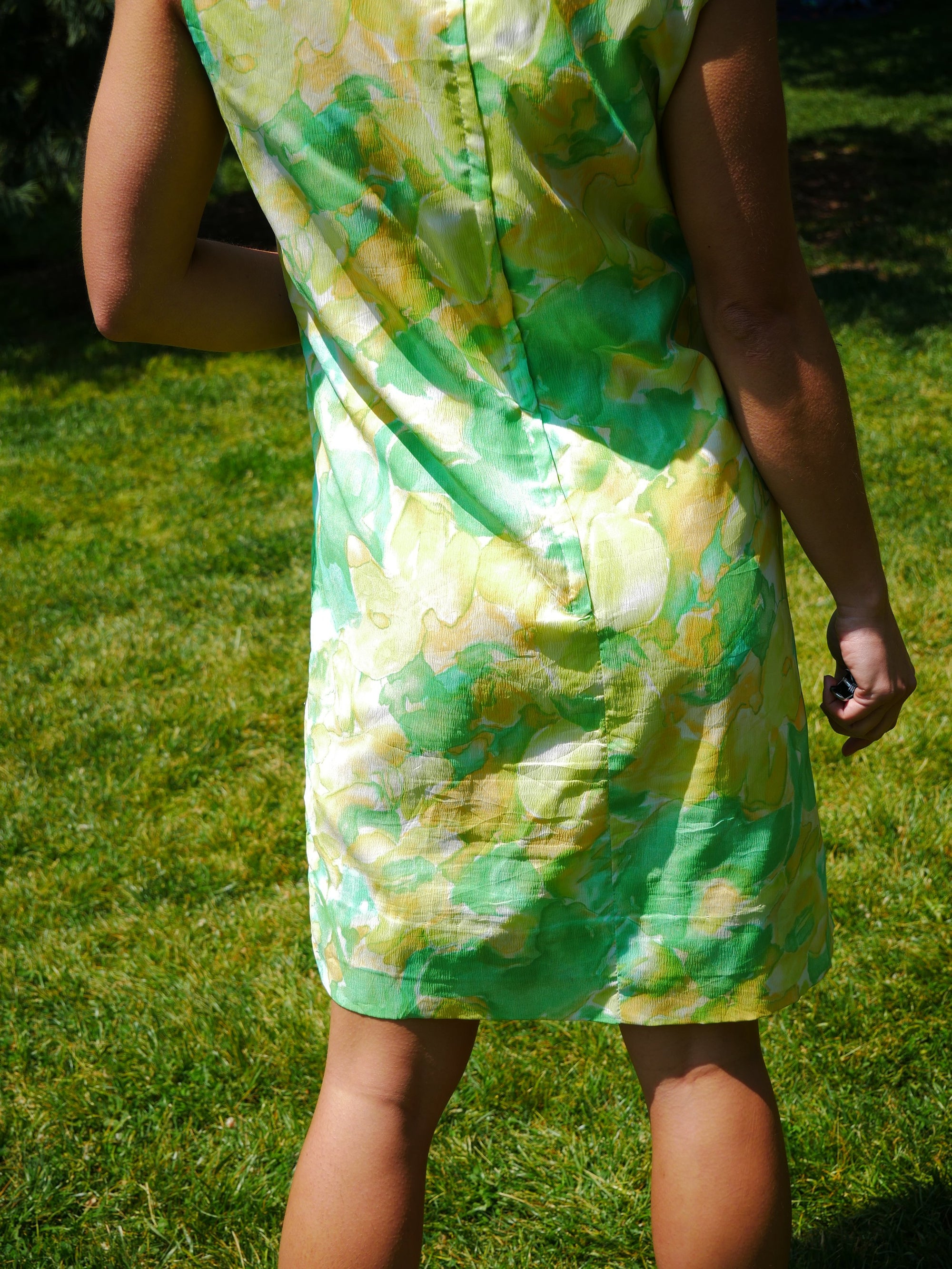 60s Green / Yellow Floral Sleeveless Shift Dress