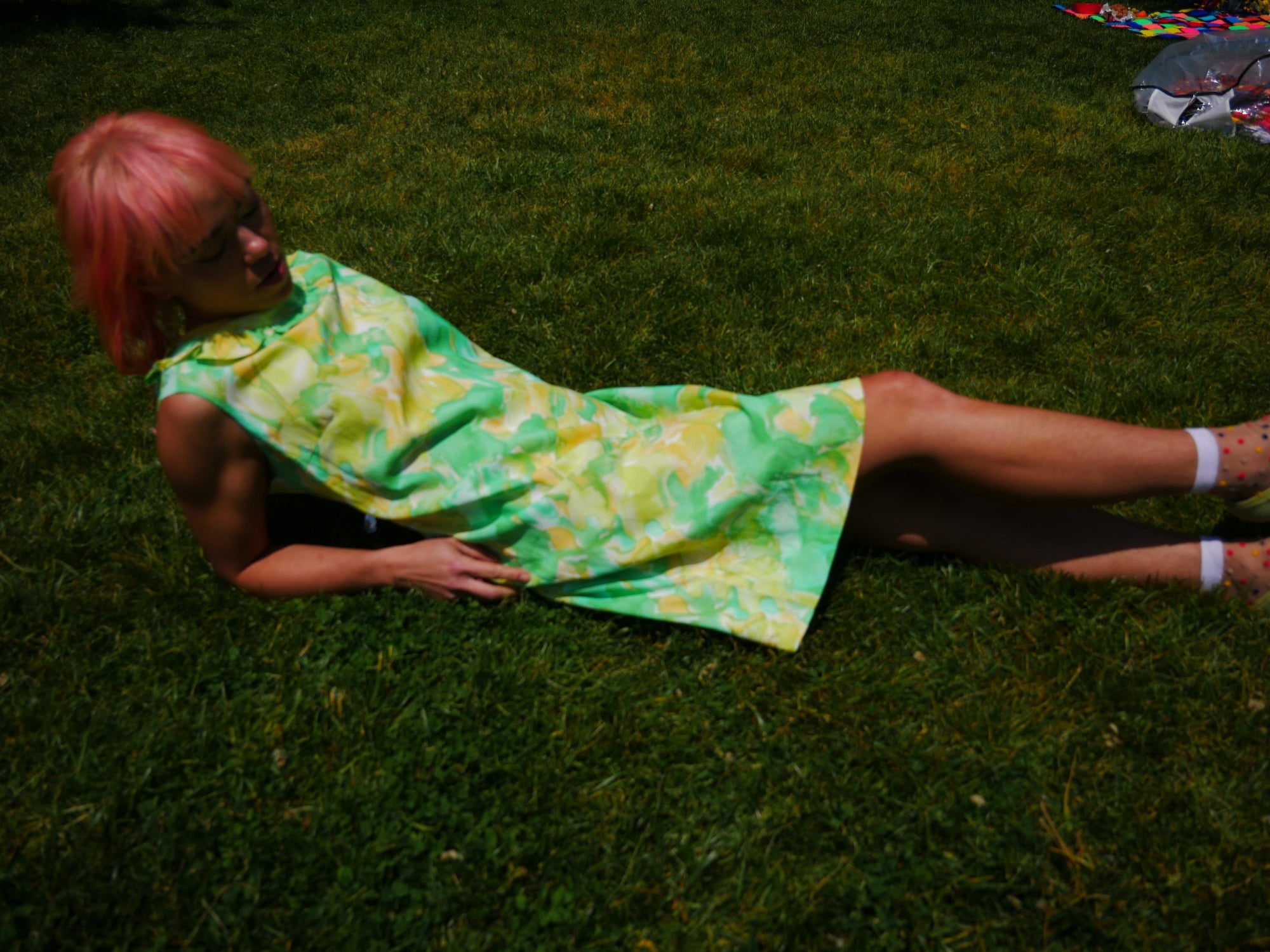 60s Green / Yellow Floral Sleeveless Shift Dress