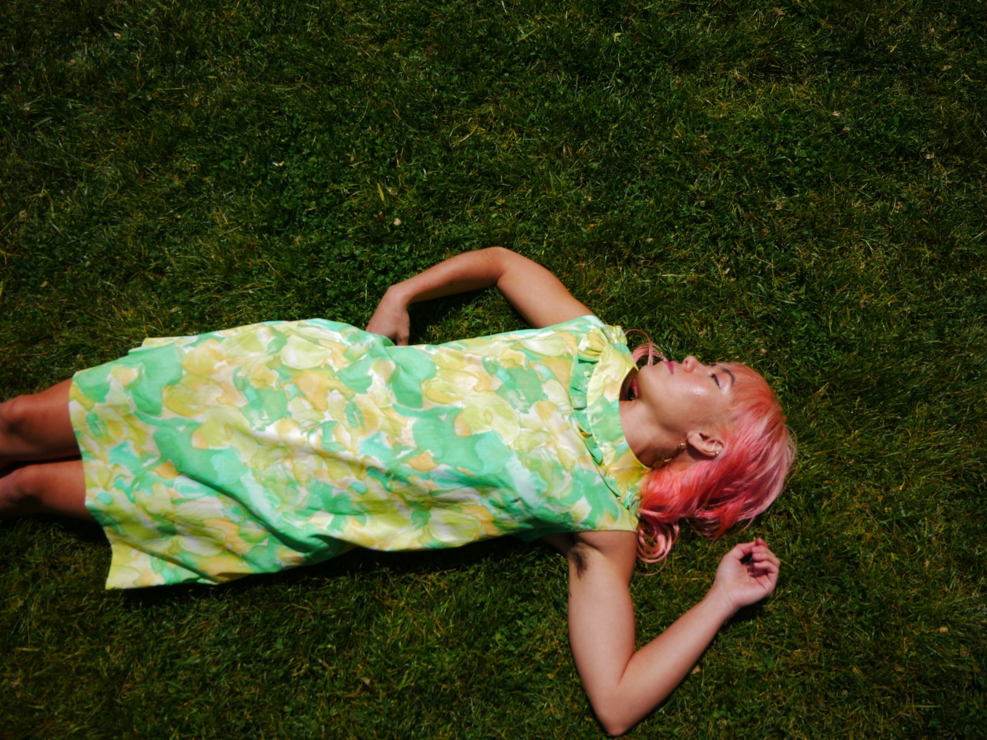 60s Green / Yellow Floral Sleeveless Shift Dress