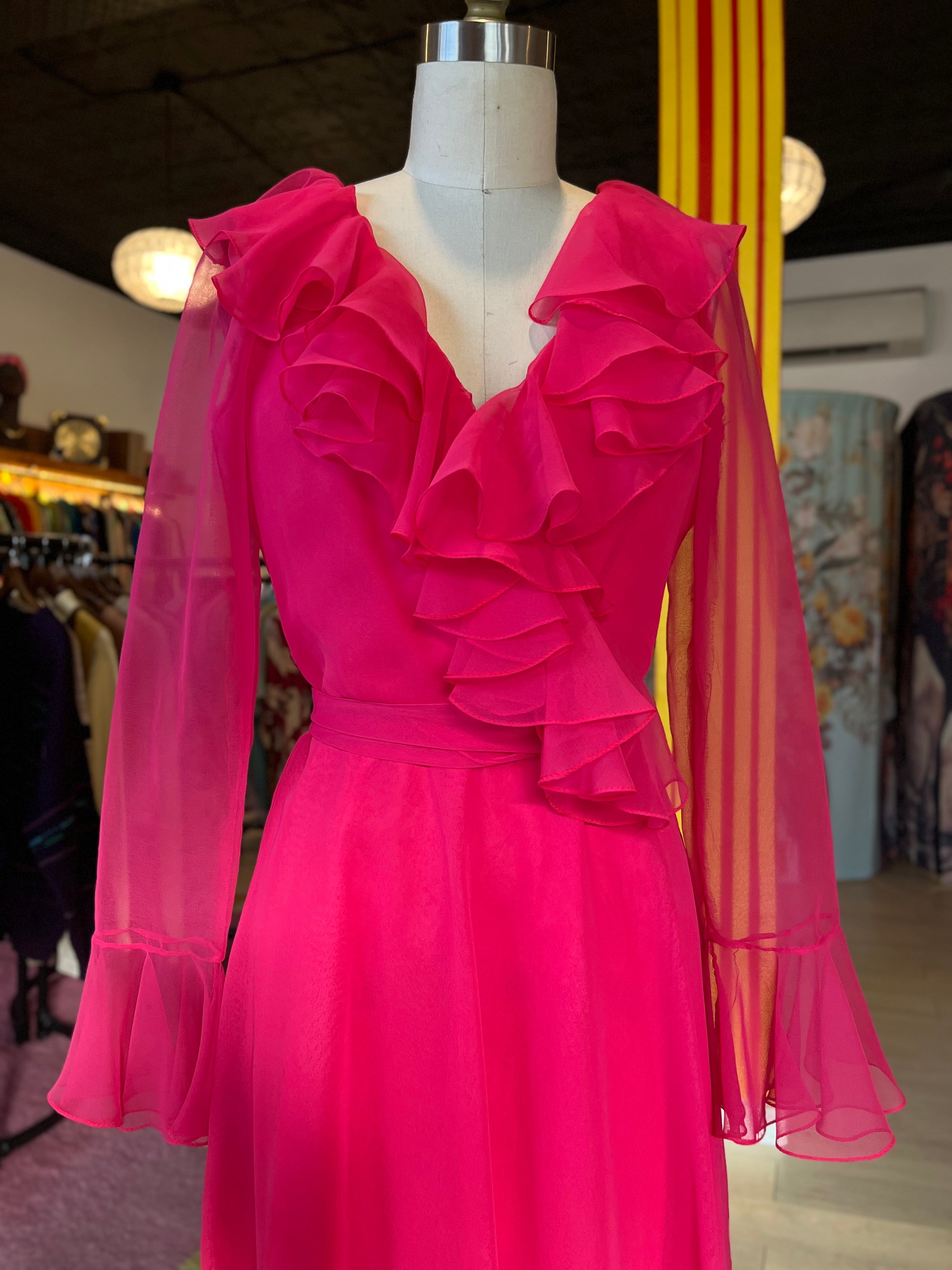 60s Pink Ruffle Dress with Matching Sash