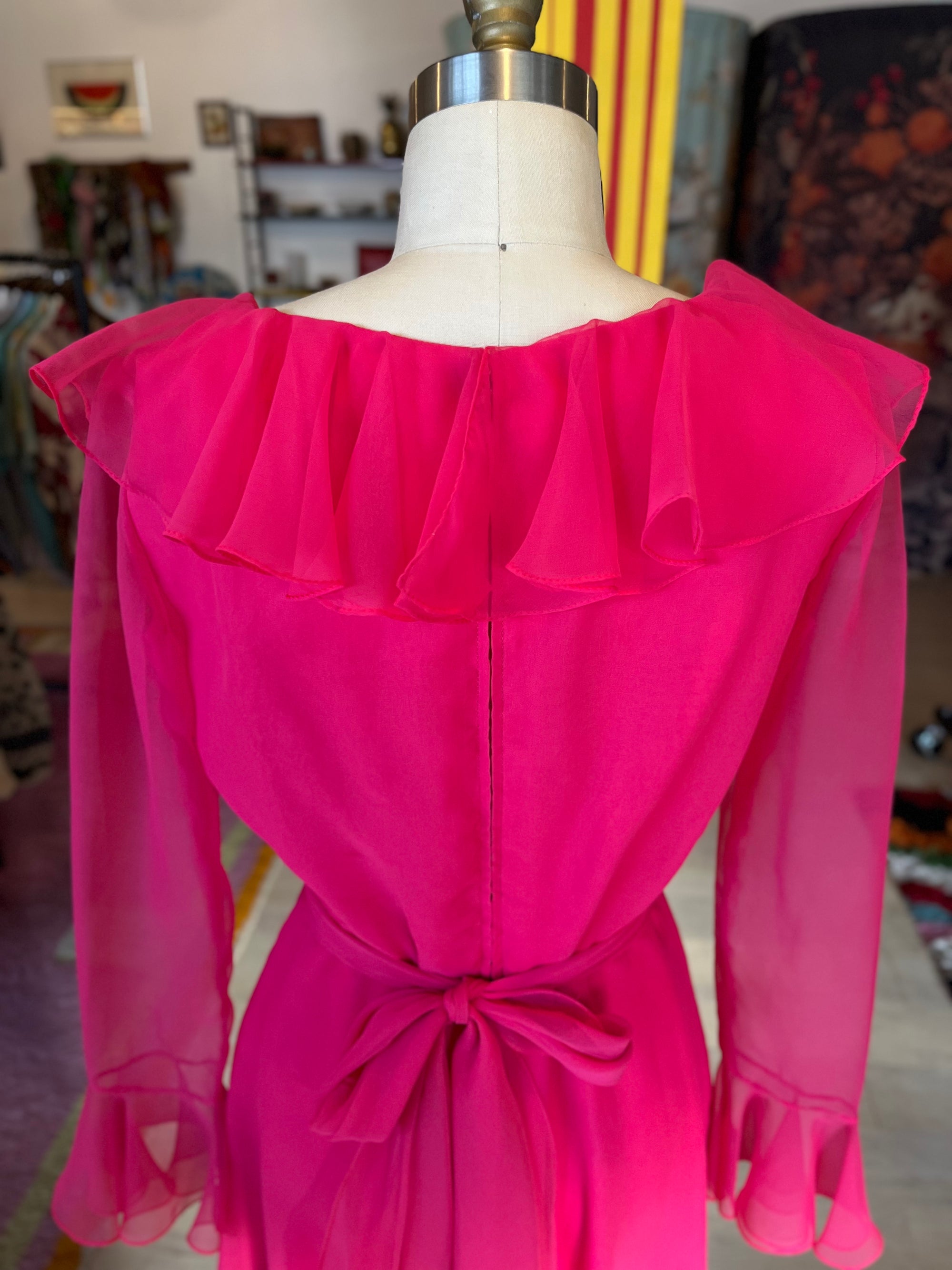 60s Pink Ruffle Dress with Matching Sash