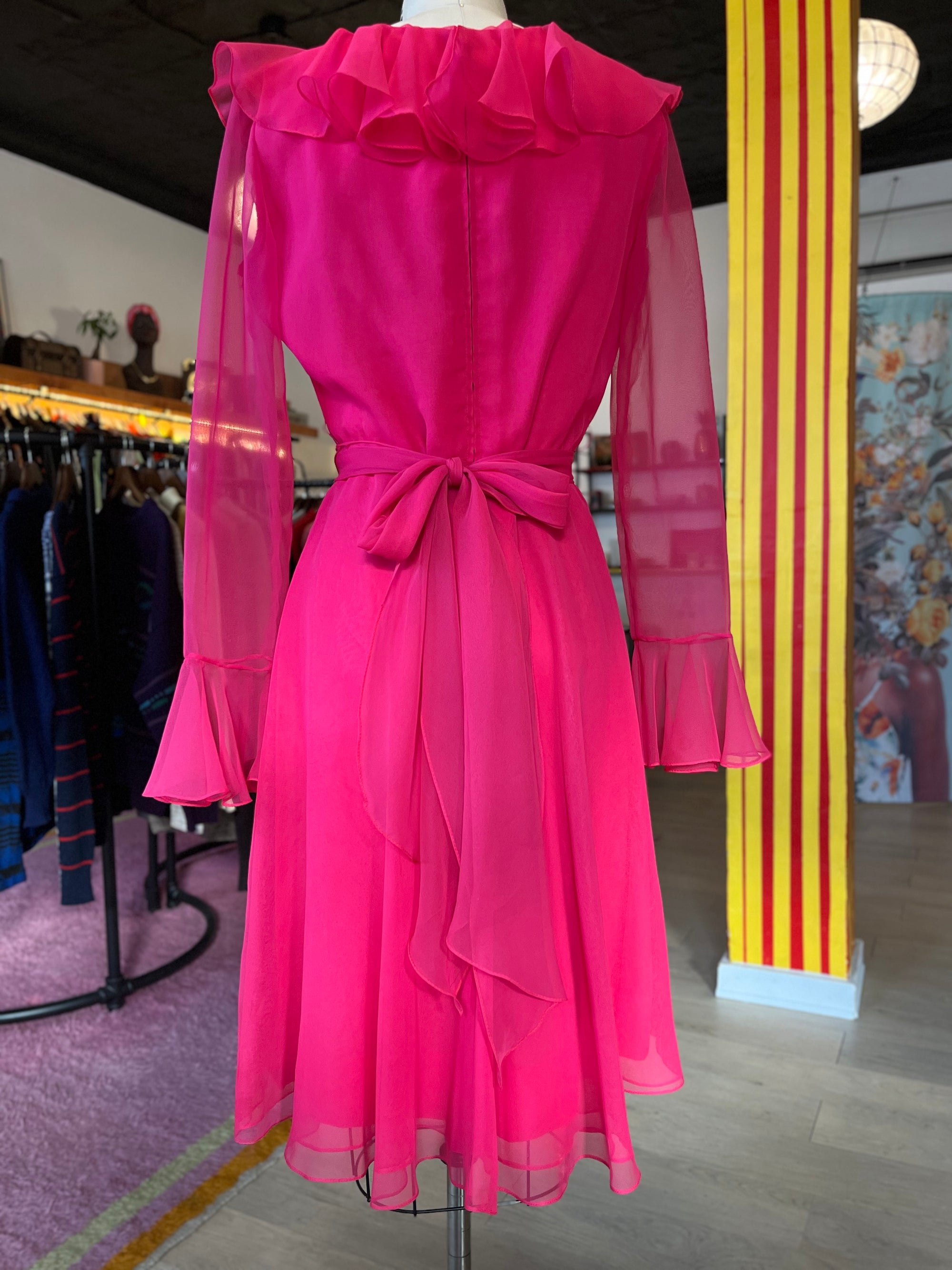 60s Pink Ruffle Dress with Matching Sash