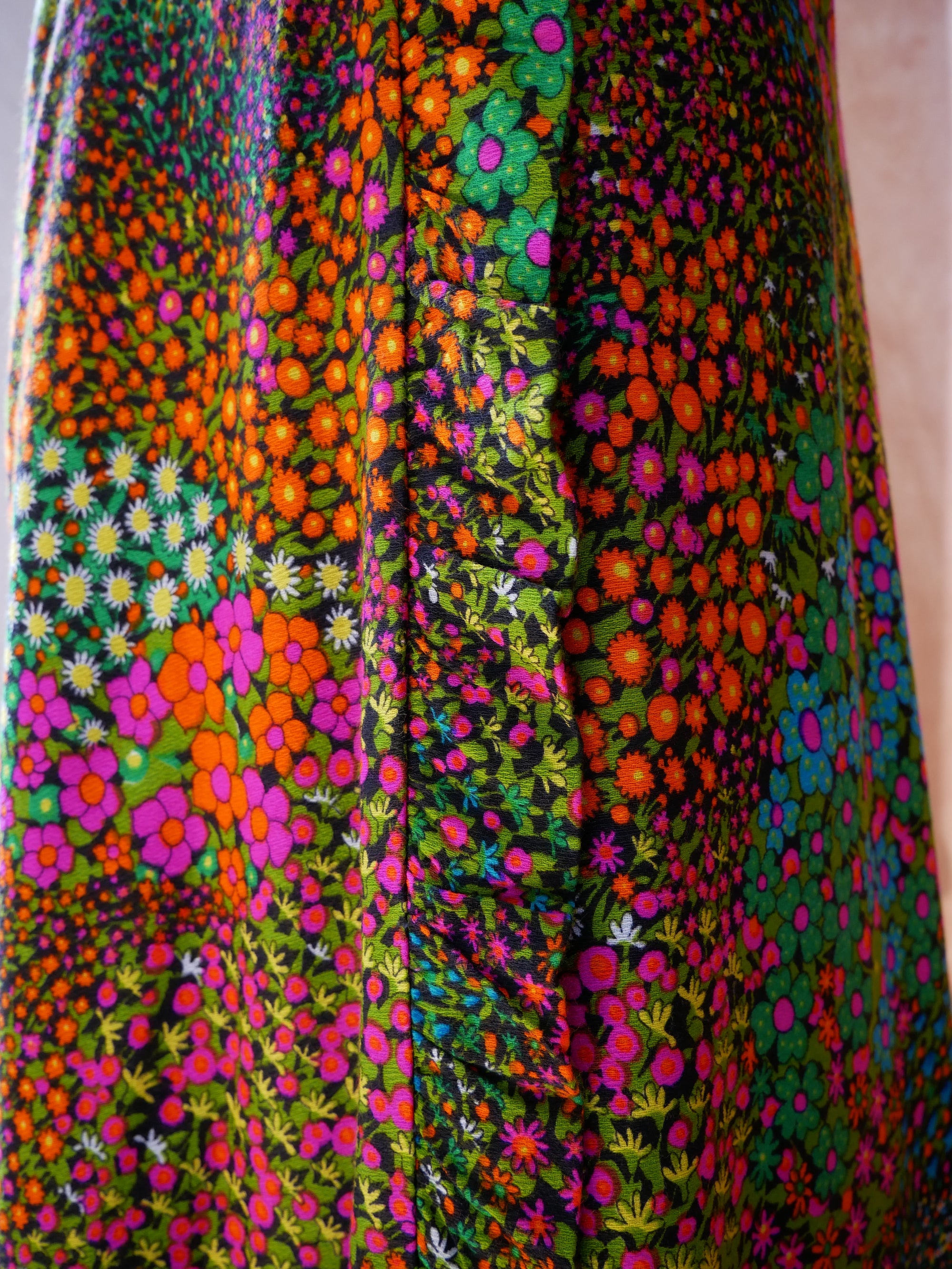 70s Leslie Fay Floral Maxi Ruffle Skirt