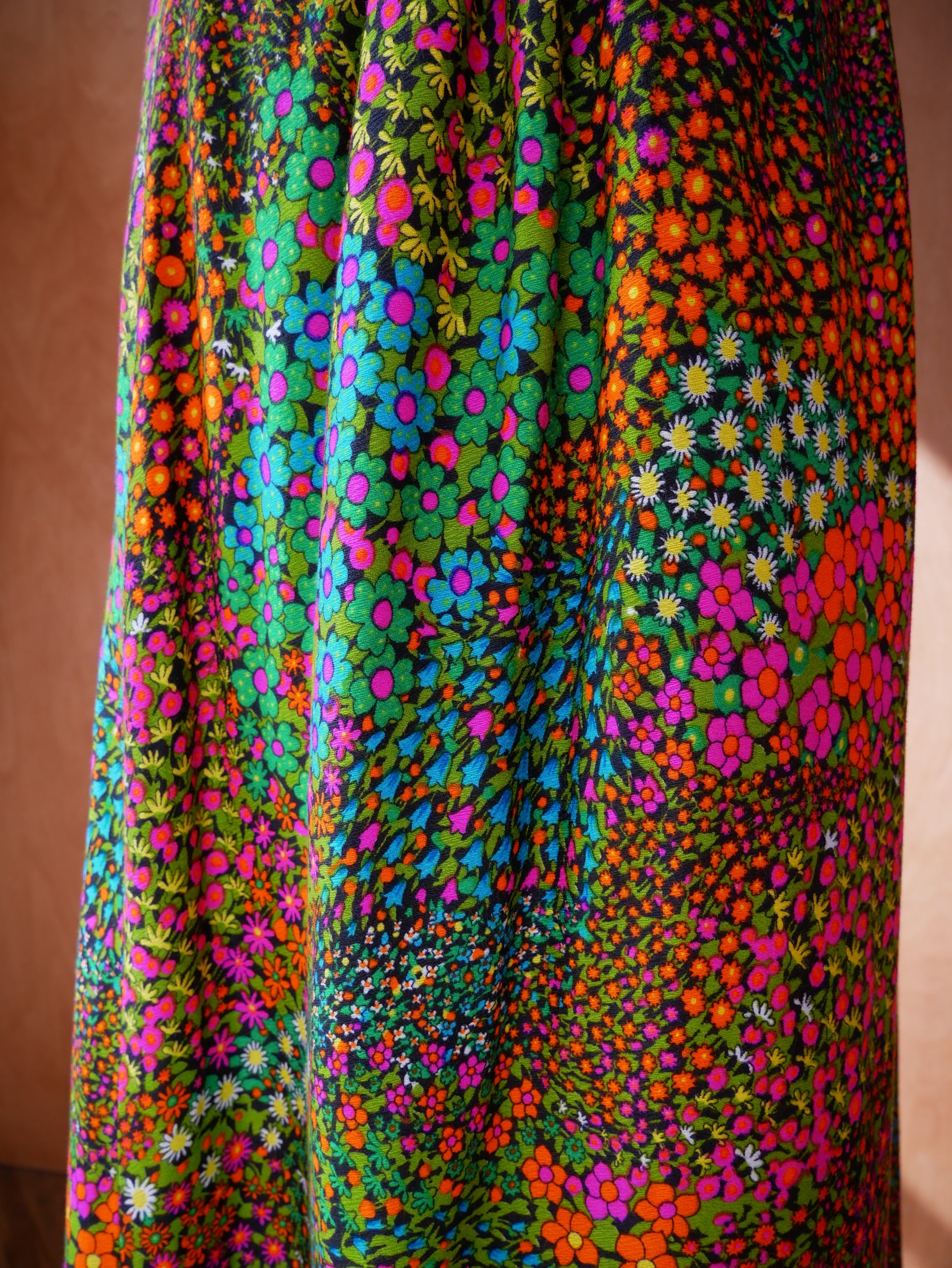70s Leslie Fay Floral Maxi Ruffle Skirt