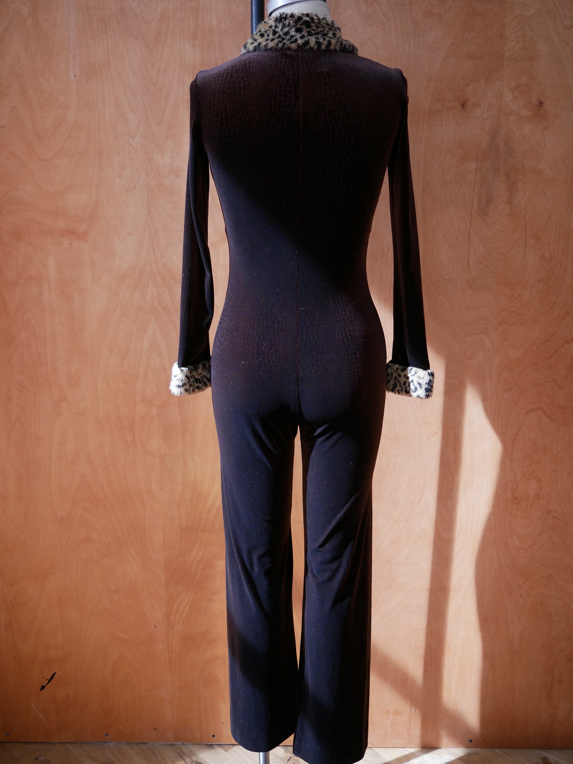Vintage Karo Faux Leopard Trim Jumpsuit