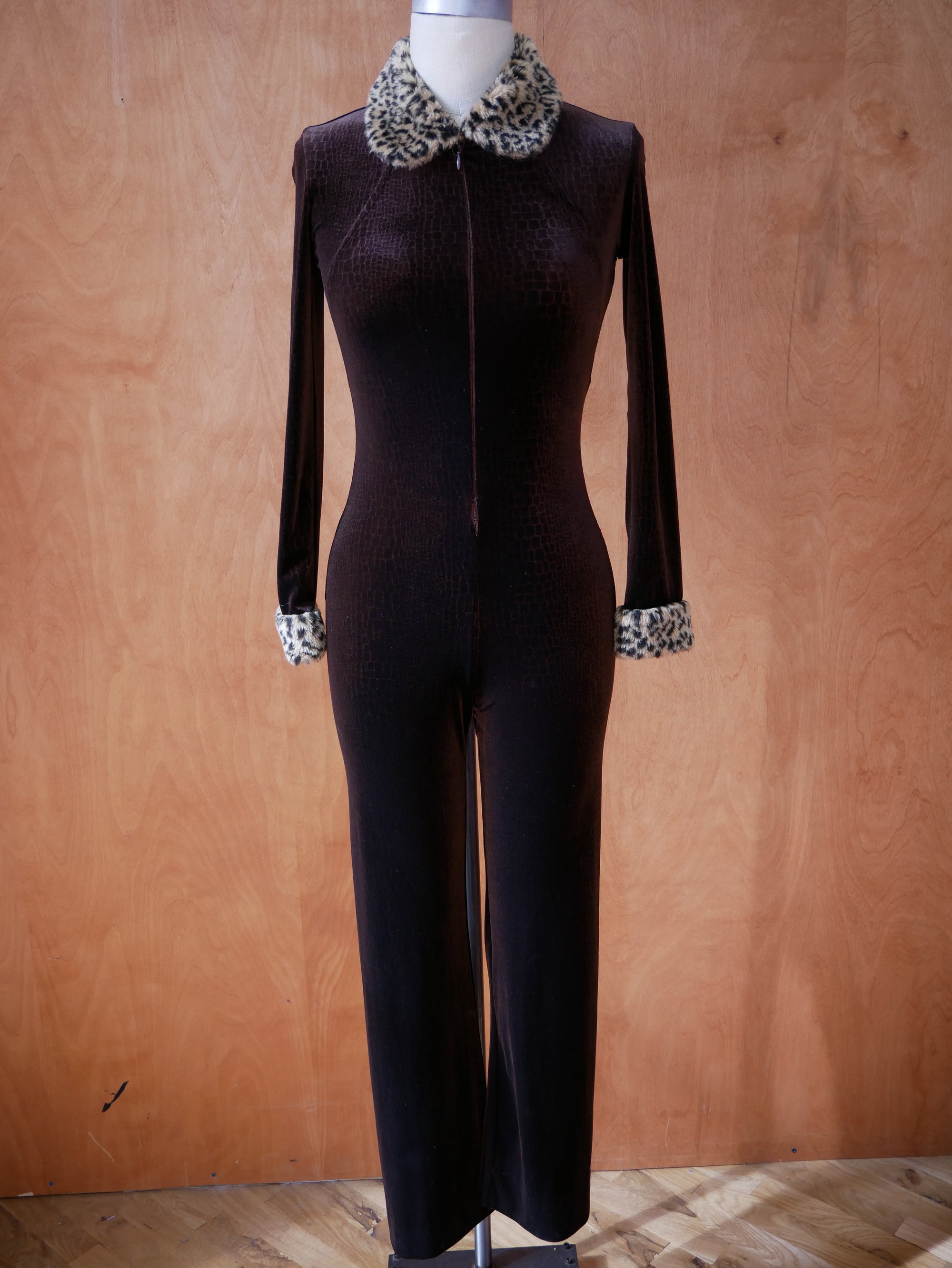 Vintage Karo Faux Leopard Trim Jumpsuit