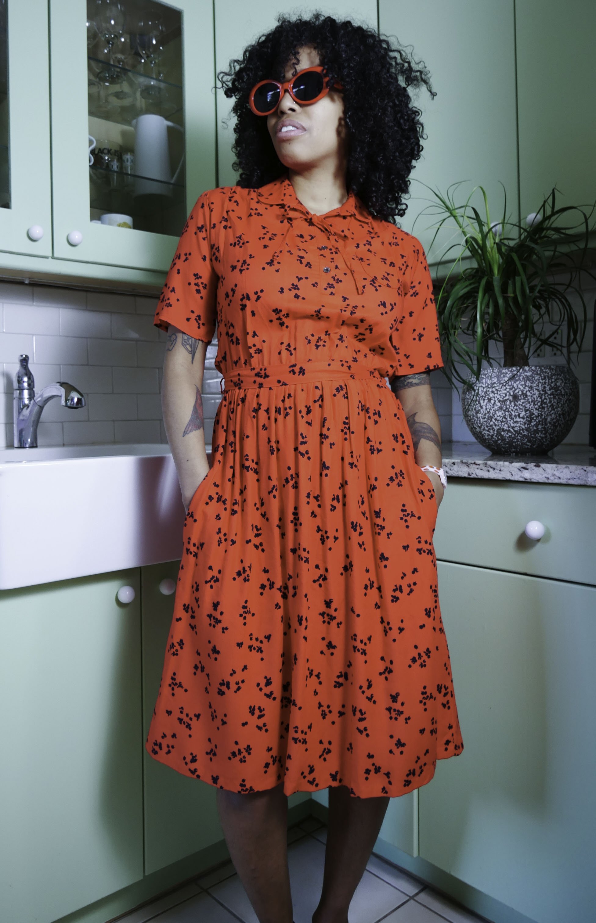 Red / Black Short Sleeve Shirt Dress