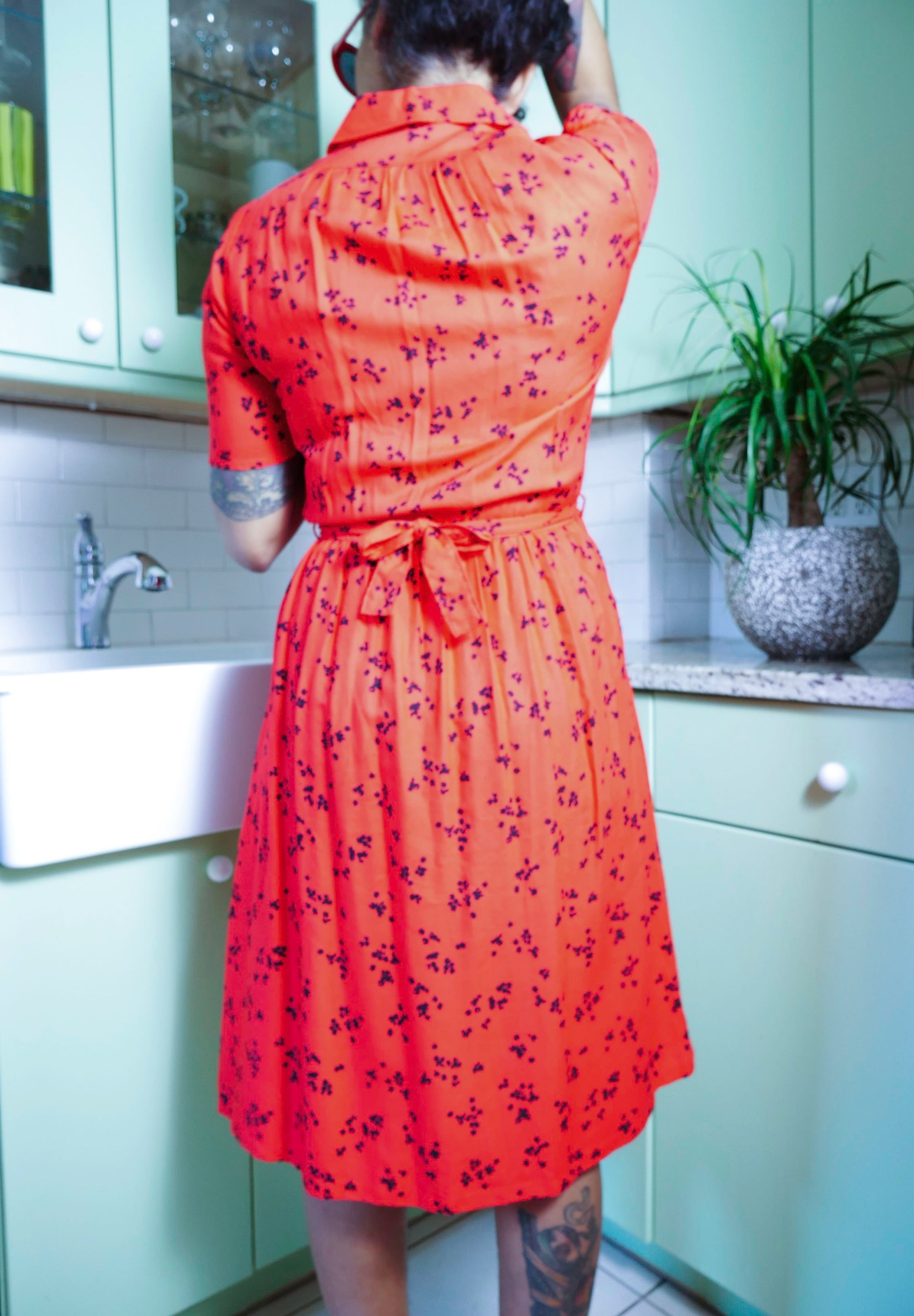 Red / Black Short Sleeve Shirt Dress