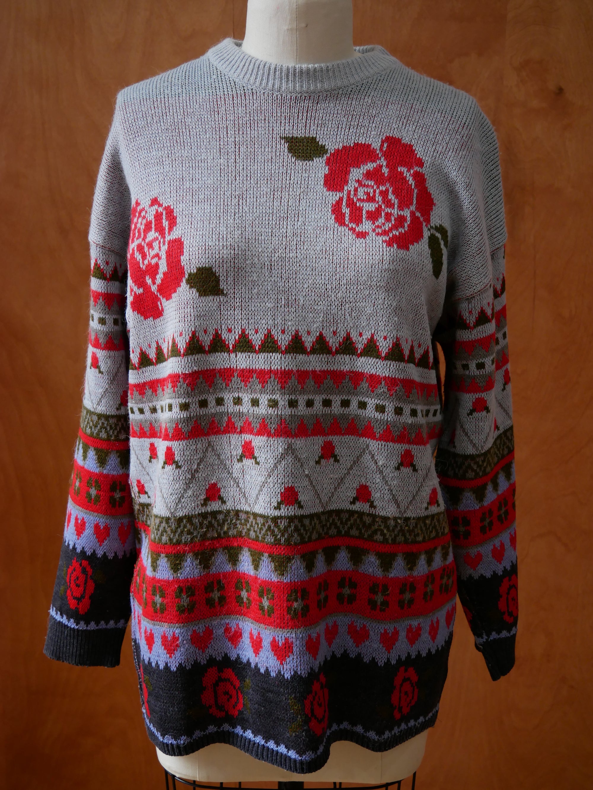 80s Rose and Heart Sweater
