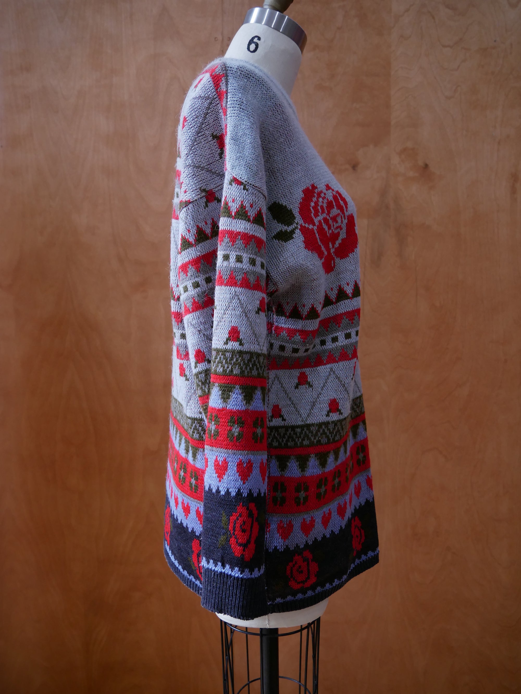 80s Rose and Heart Sweater