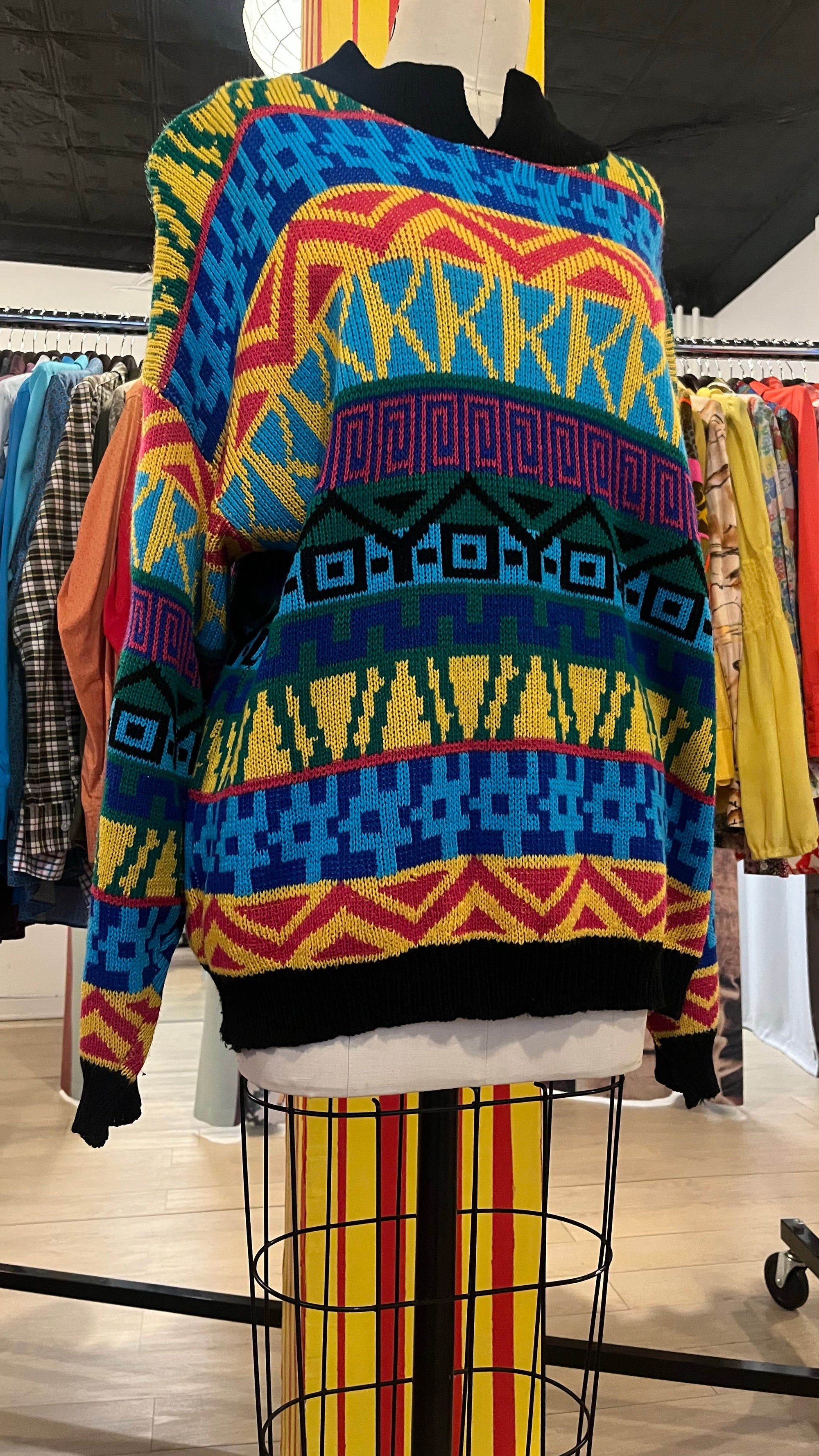 90s Multicolor Abstract Print Sweater