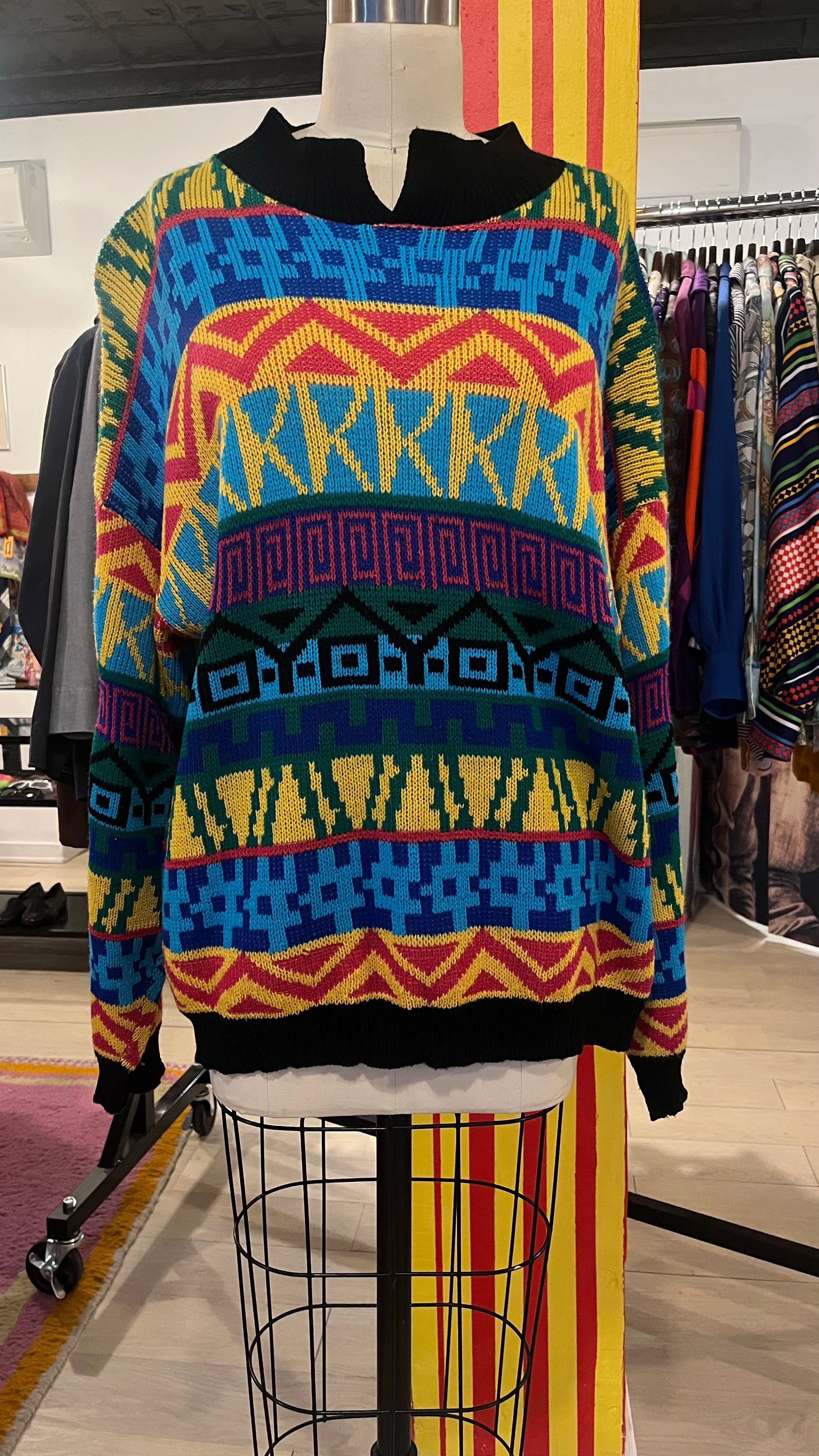 90s Multicolor Abstract Print Sweater