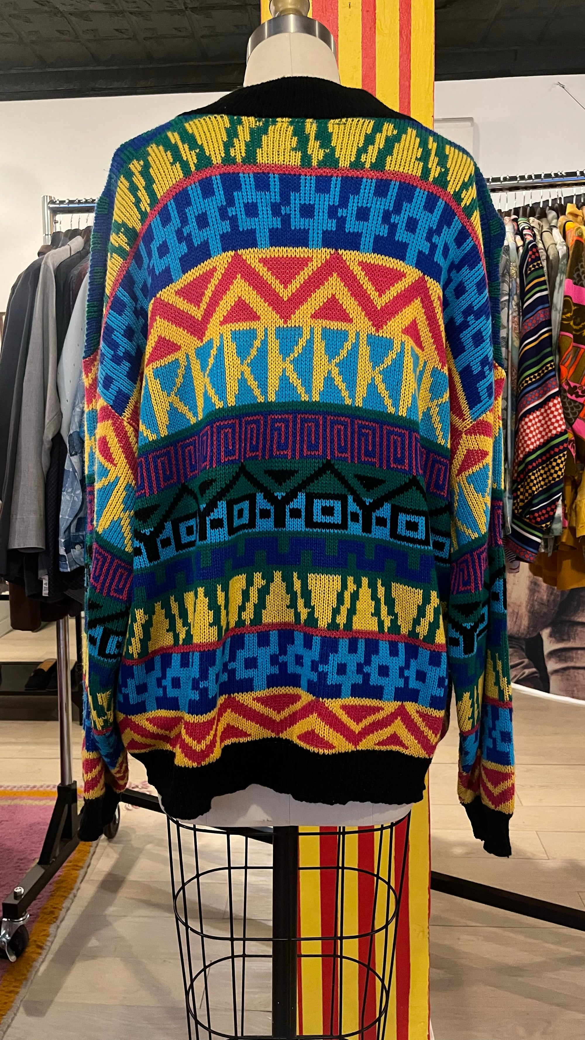 90s Multicolor Abstract Print Sweater