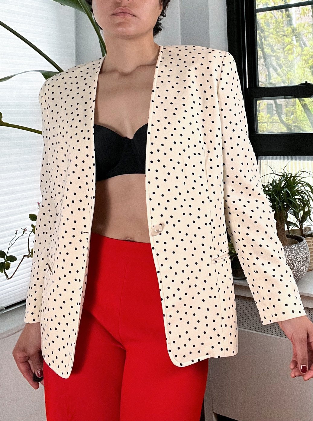 80s Black and White Polka Dot Blazer