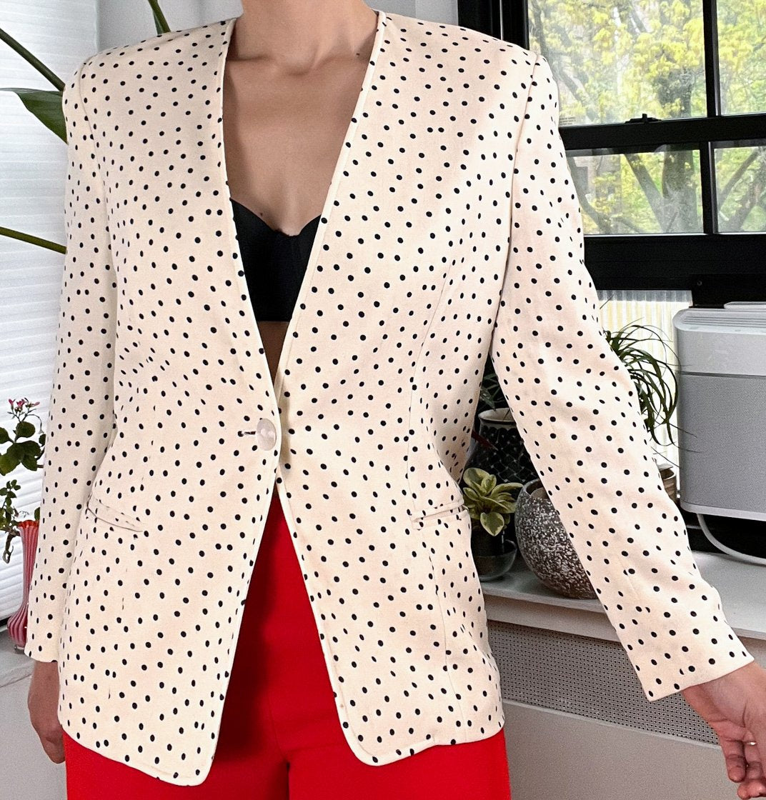 80s Black and White Polka Dot Blazer