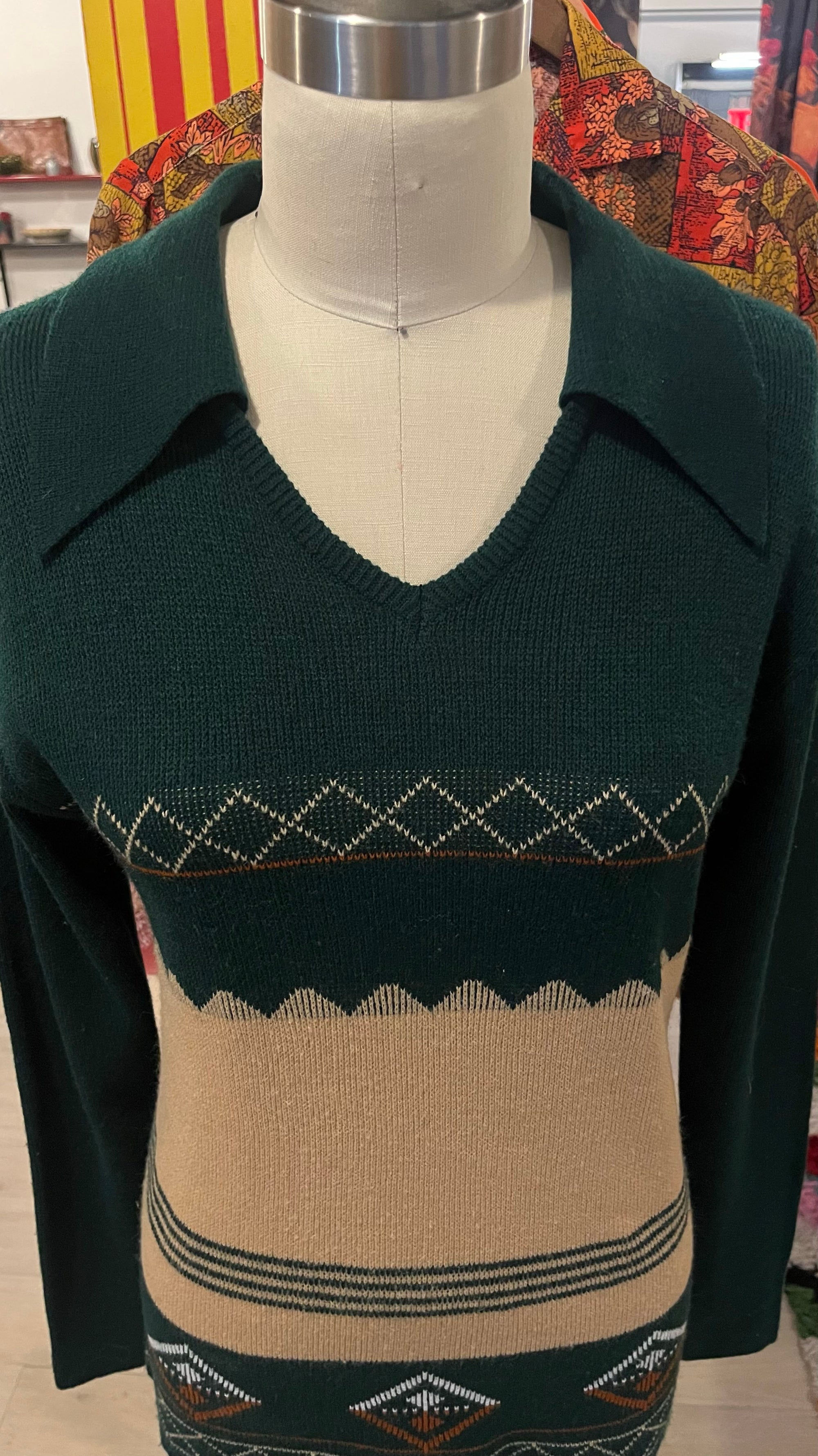 60s 70s "National" Green sweater