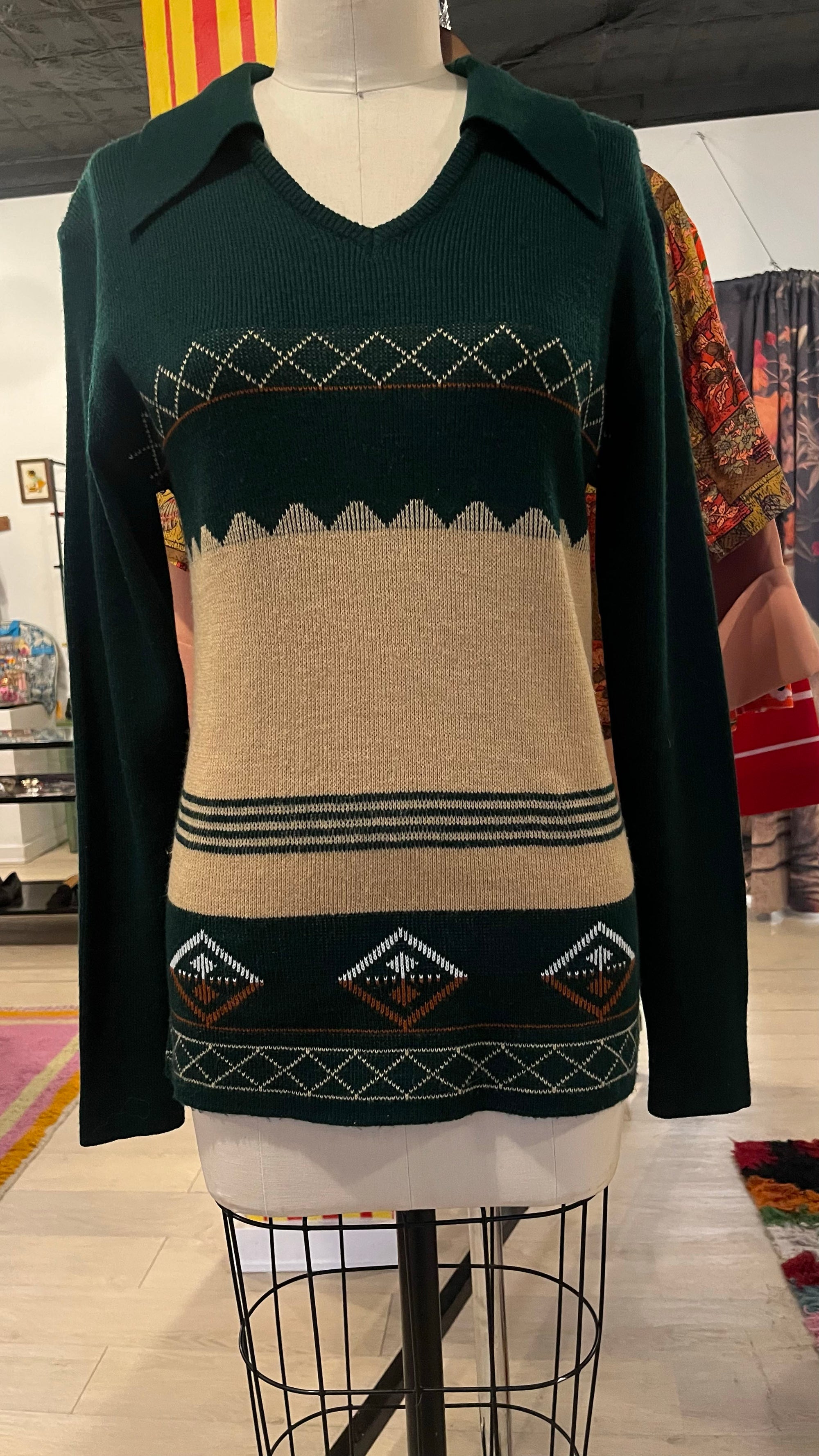 60s 70s "National" Green sweater