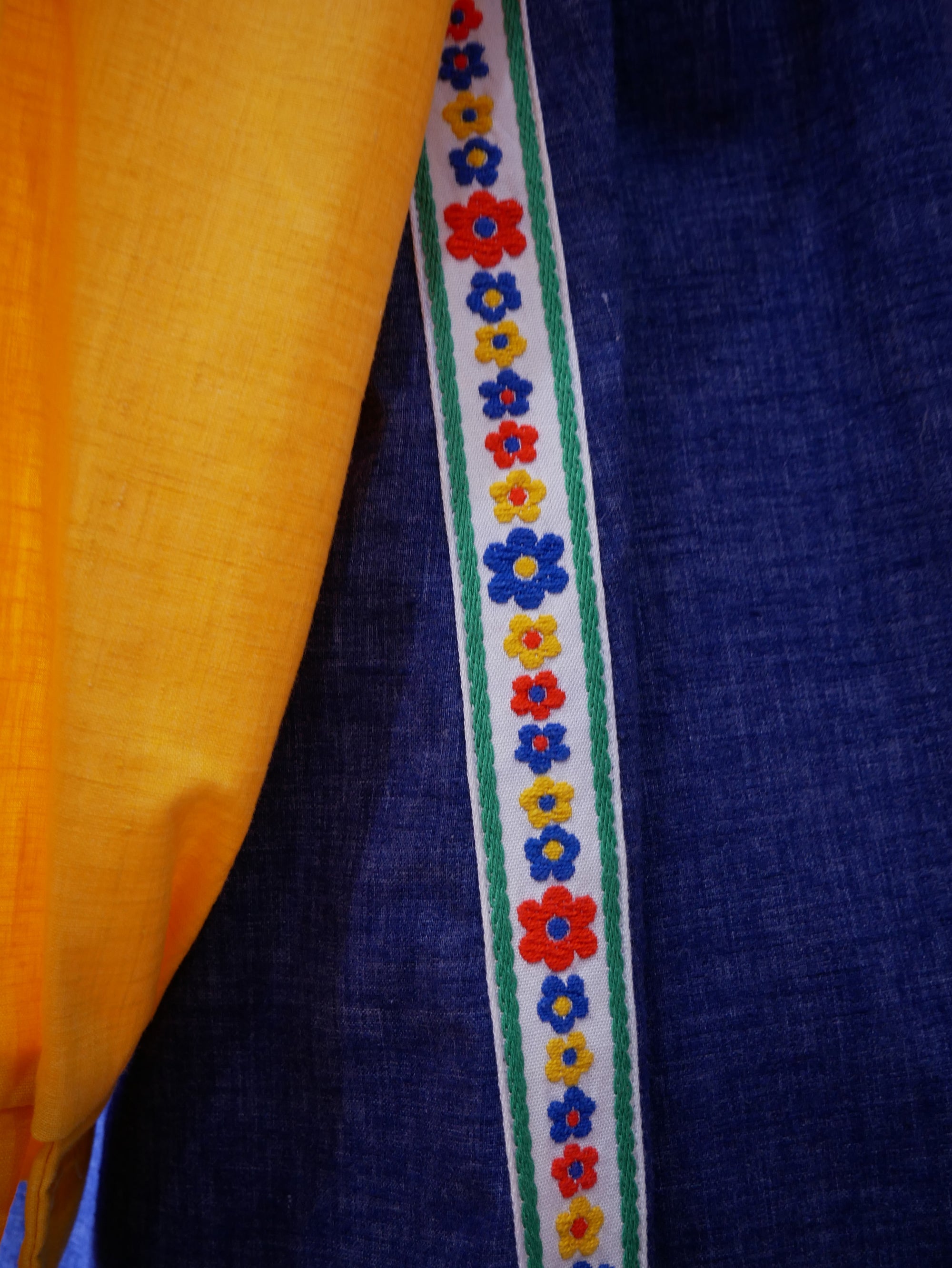 60s/70s Yellow Folk Trim Dress