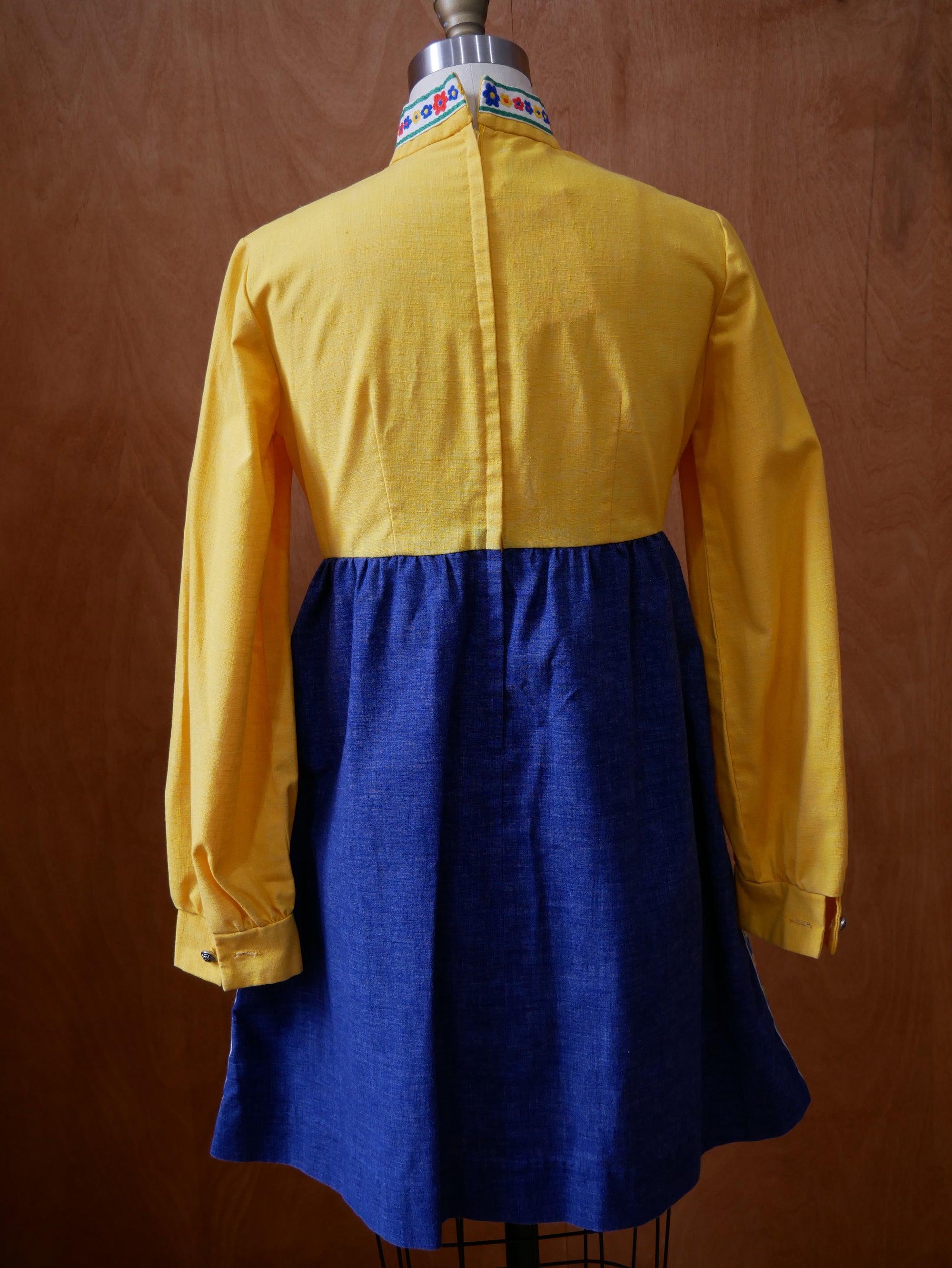 60s/70s Yellow Folk Trim Dress