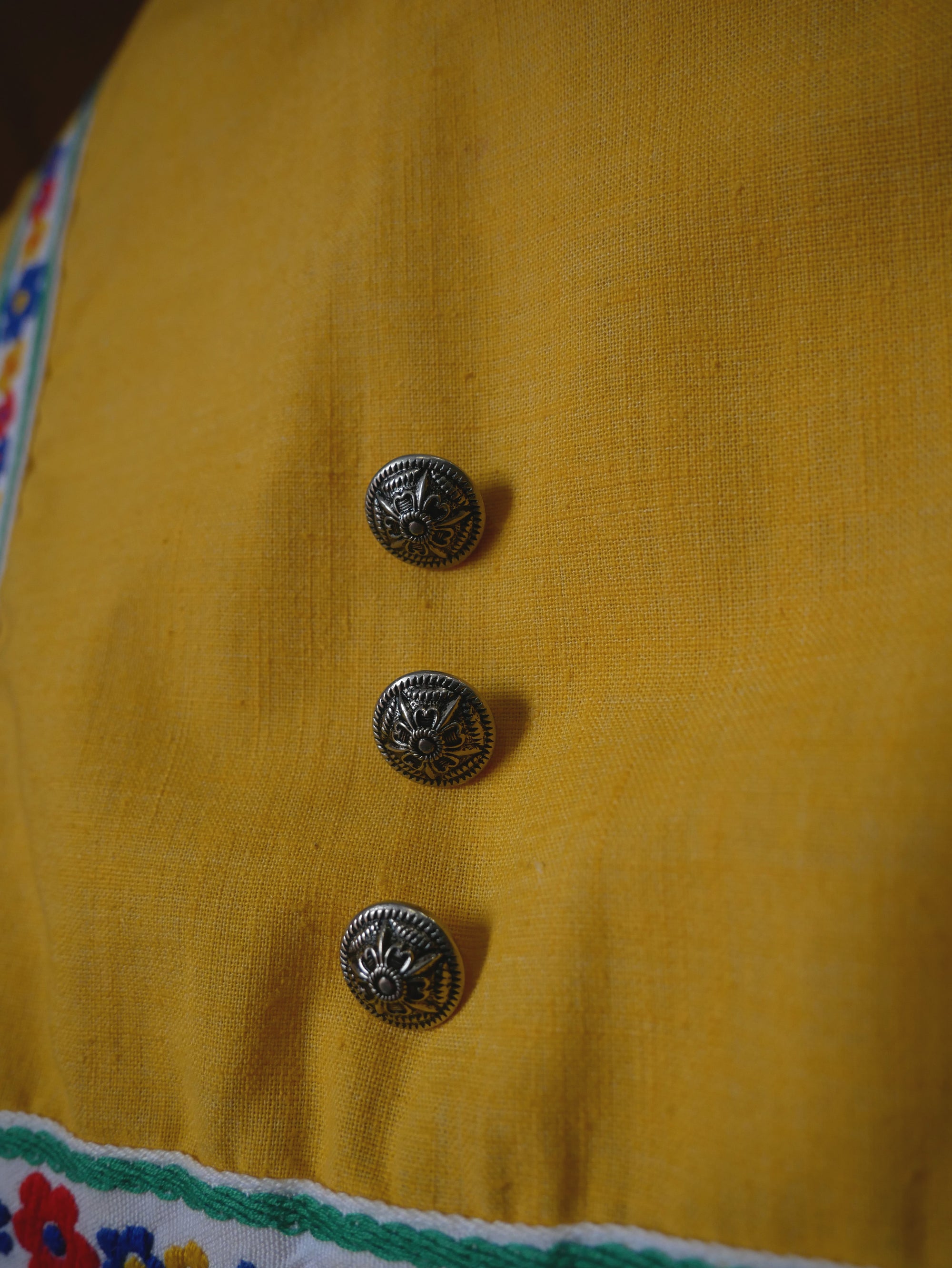60s/70s Yellow Folk Trim Dress