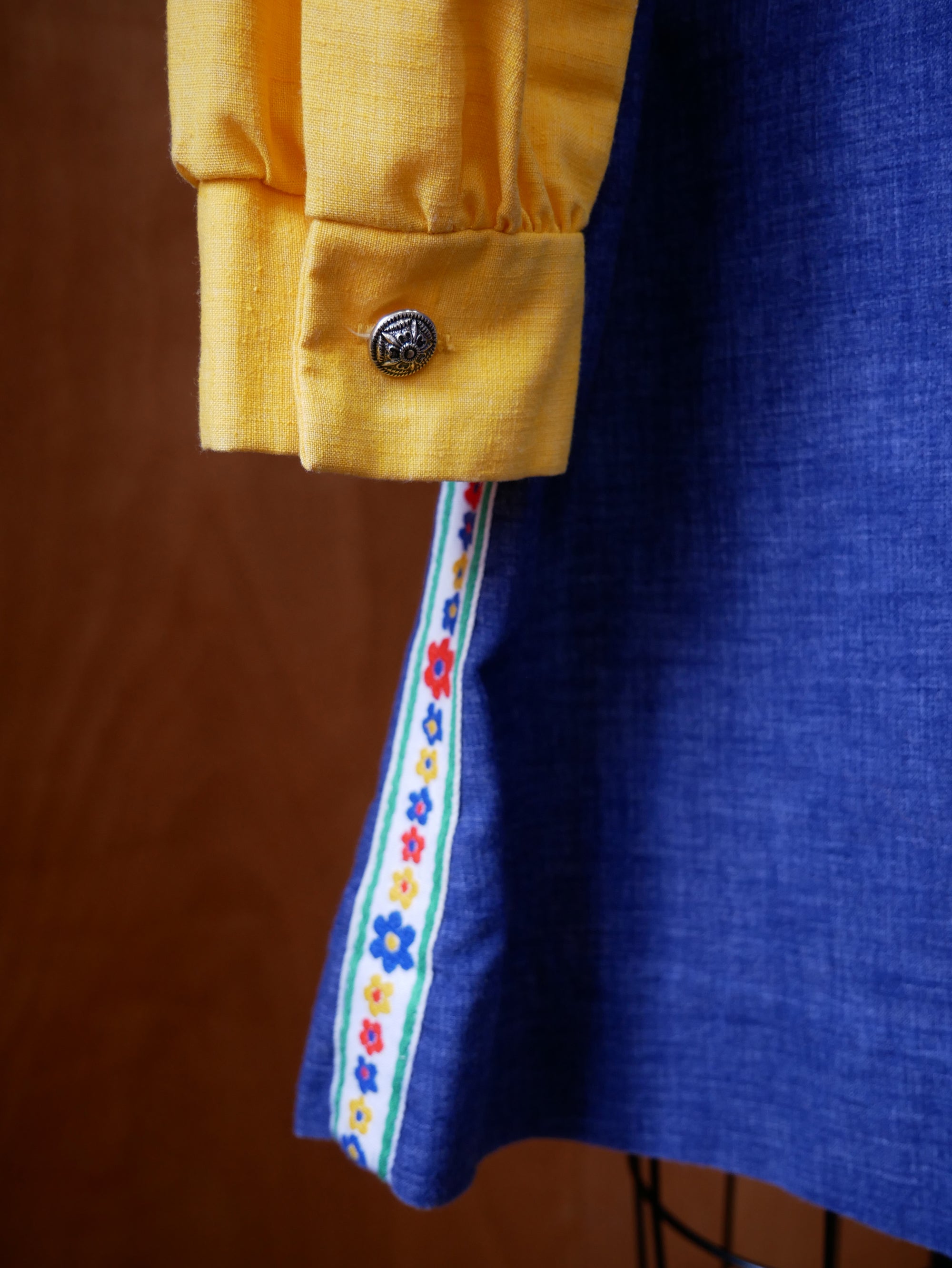60s/70s Yellow Folk Trim Dress